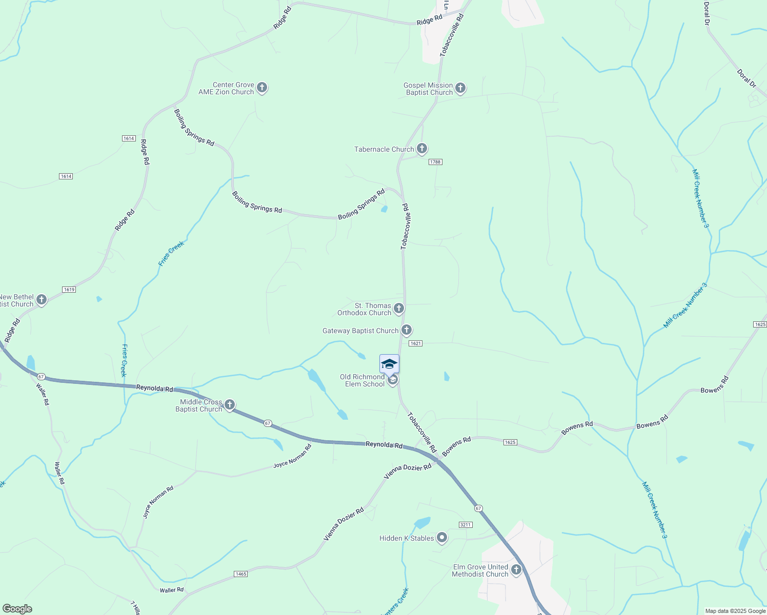 map of restaurants, bars, coffee shops, grocery stores, and more near 6048 Richmond Oaks Road in Tobaccoville
