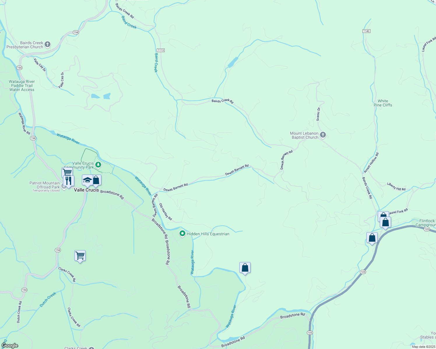 map of restaurants, bars, coffee shops, grocery stores, and more near 916 Dewitt Barnett Road in Banner Elk