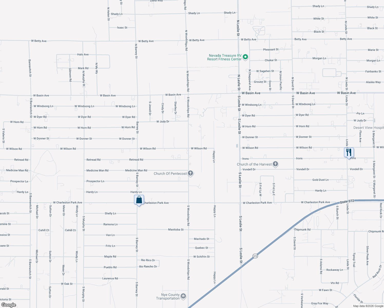 map of restaurants, bars, coffee shops, grocery stores, and more near 551 S Woodchips Rd in Pahrump