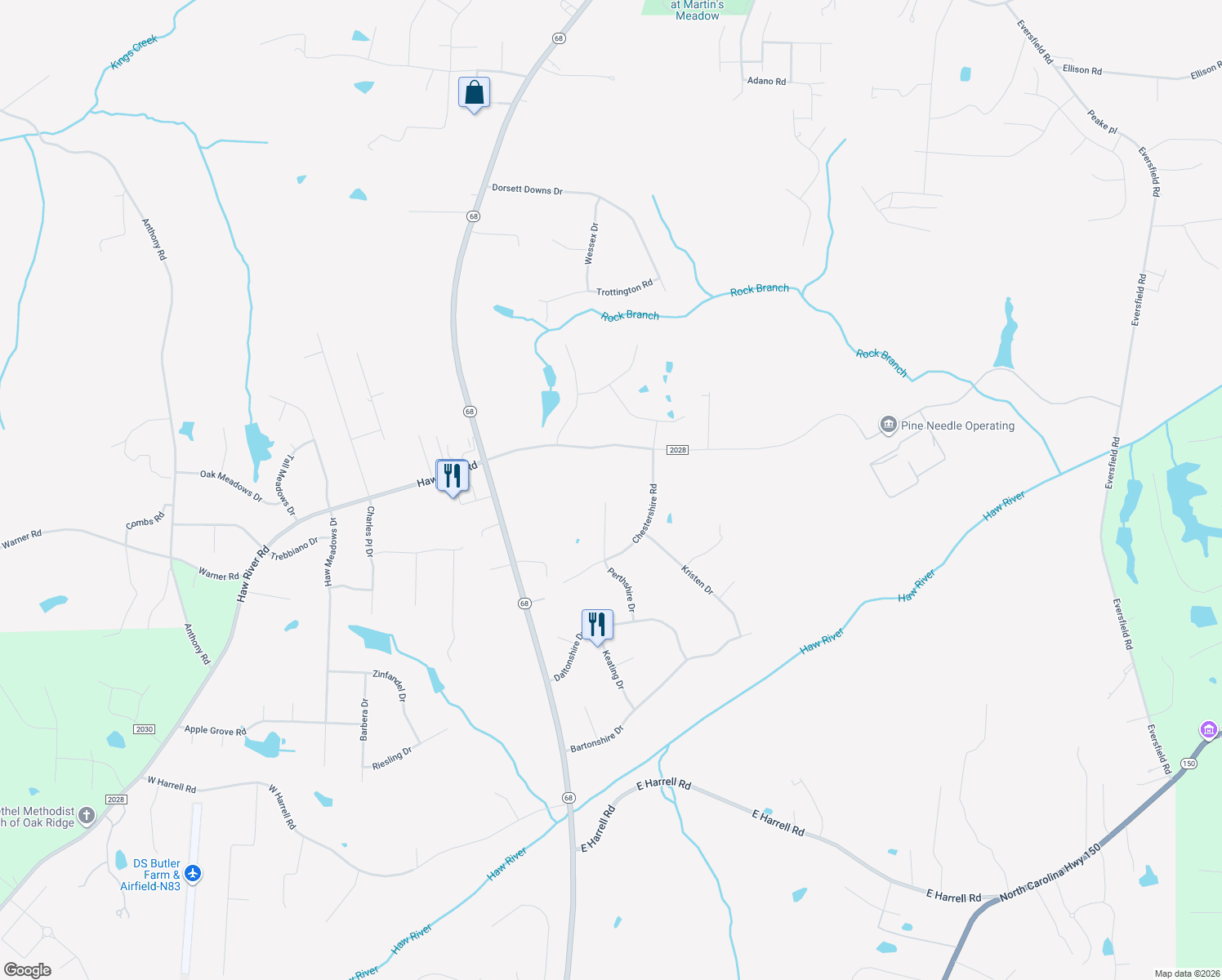 map of restaurants, bars, coffee shops, grocery stores, and more near 7810 Perthshire Drive in Oak Ridge
