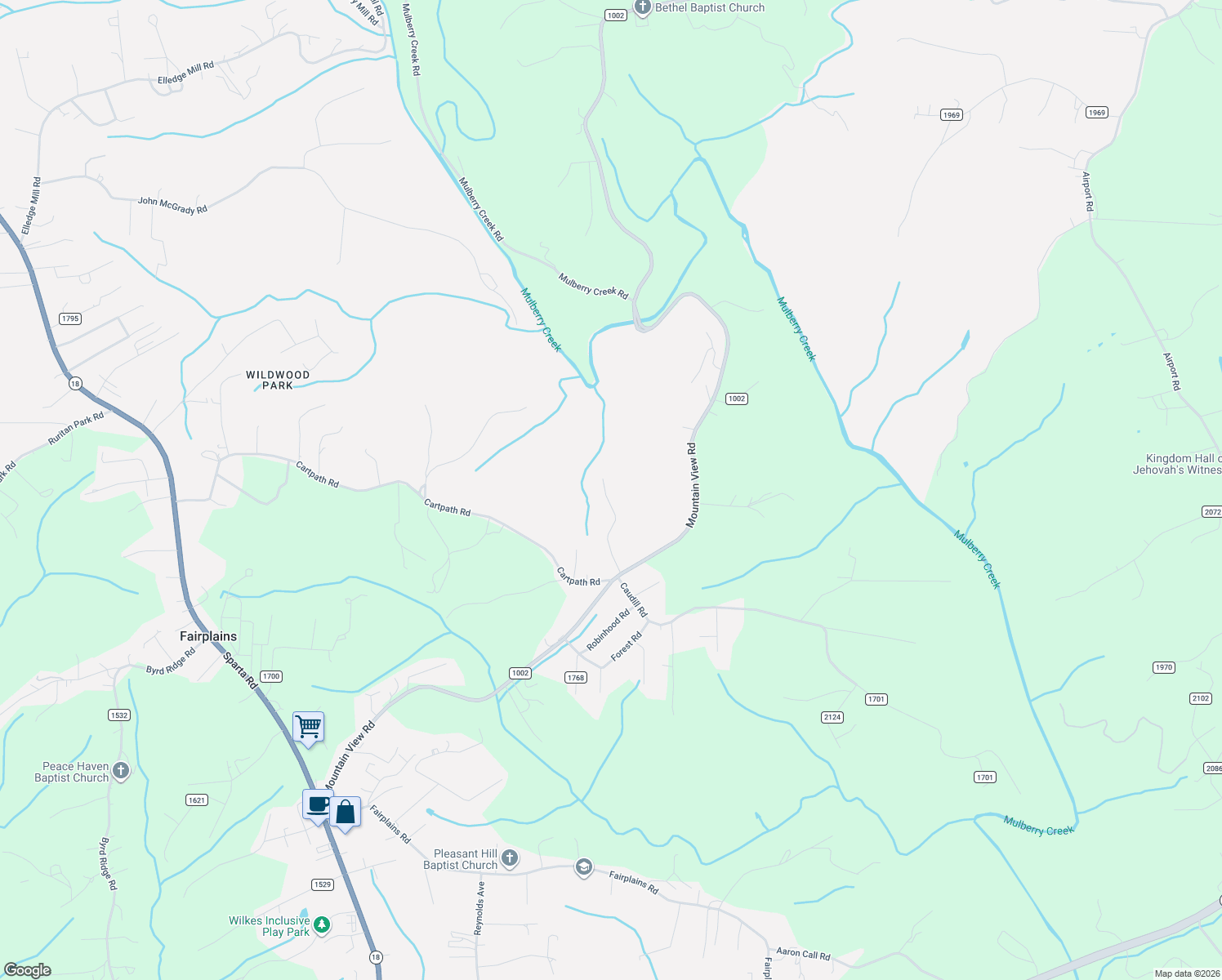 map of restaurants, bars, coffee shops, grocery stores, and more near 403 Sherwood Forest Drive in North Wilkesboro