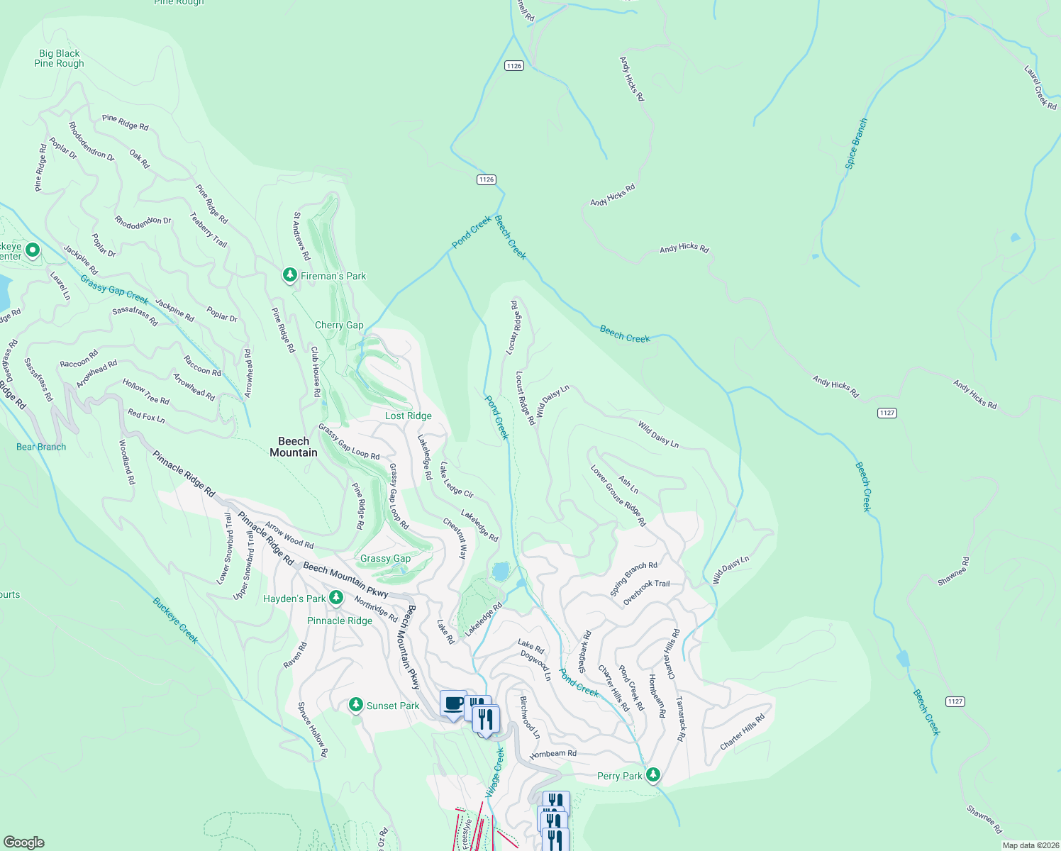map of restaurants, bars, coffee shops, grocery stores, and more near 211 Locust Ridge Road in Beech Mountain