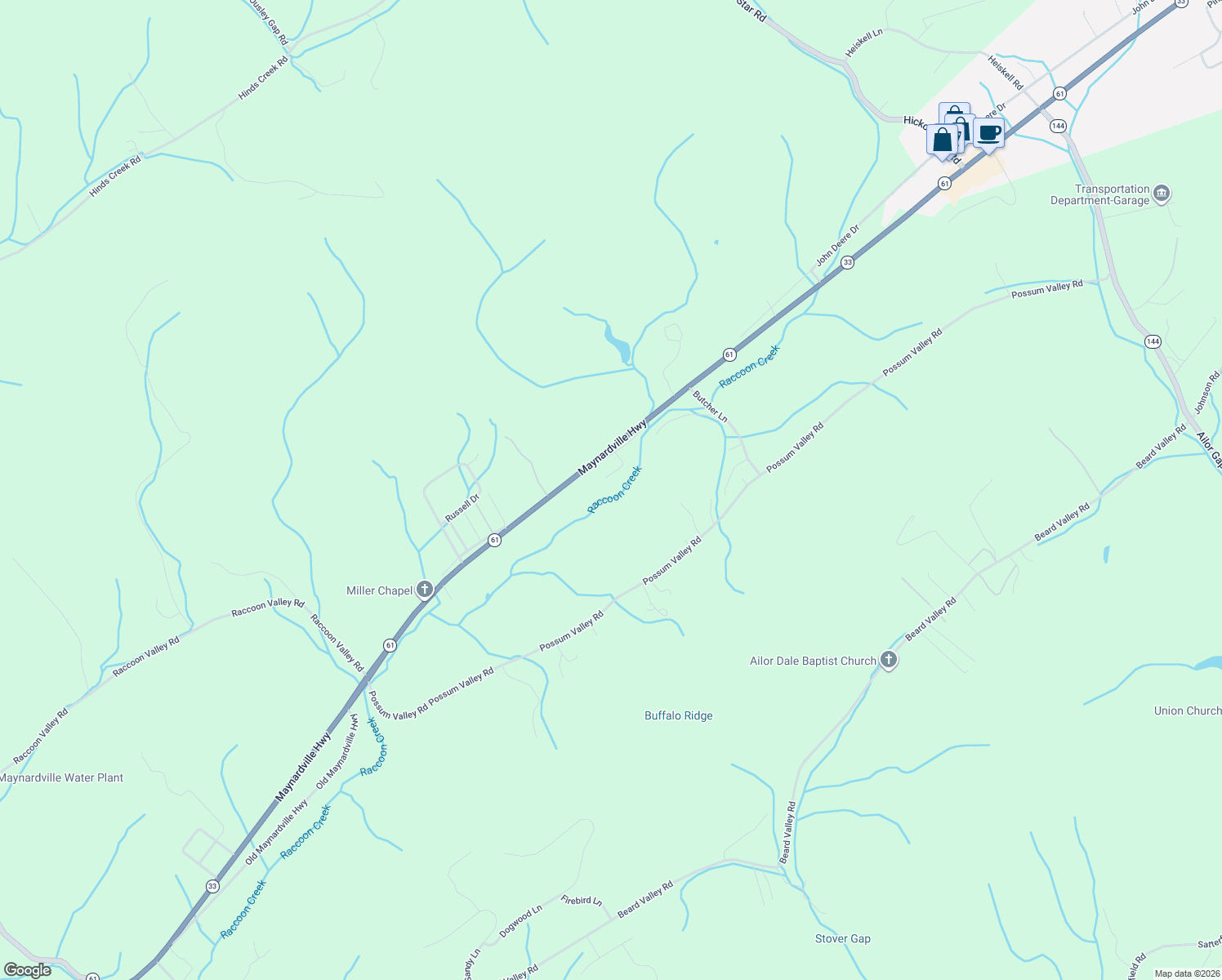 map of restaurants, bars, coffee shops, grocery stores, and more near 225 Brooks Road in Maynardville