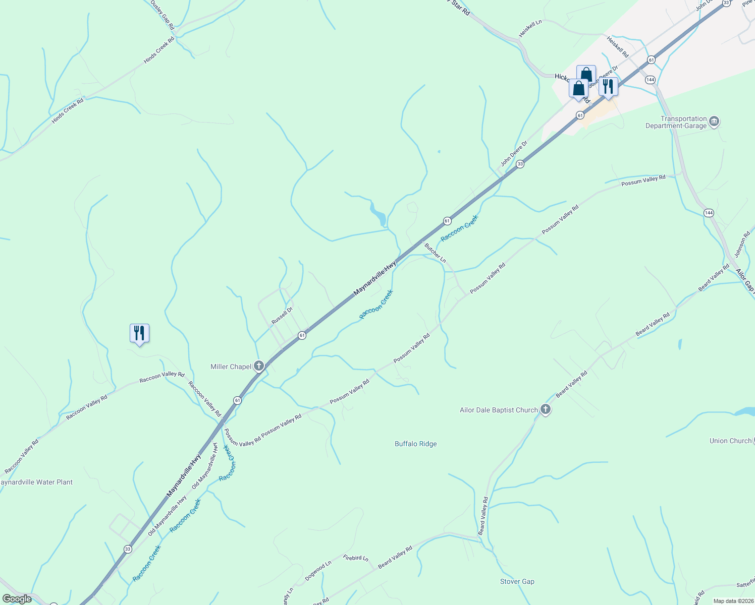 map of restaurants, bars, coffee shops, grocery stores, and more near 225 Brooks Road in Maynardville