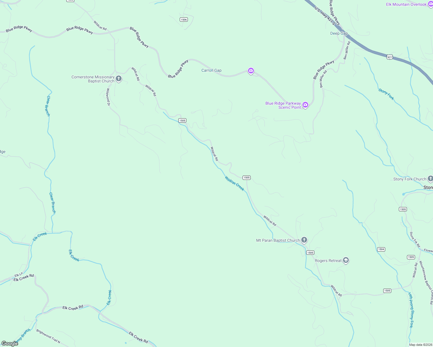 map of restaurants, bars, coffee shops, grocery stores, and more near Wildcat Road in Watauga County