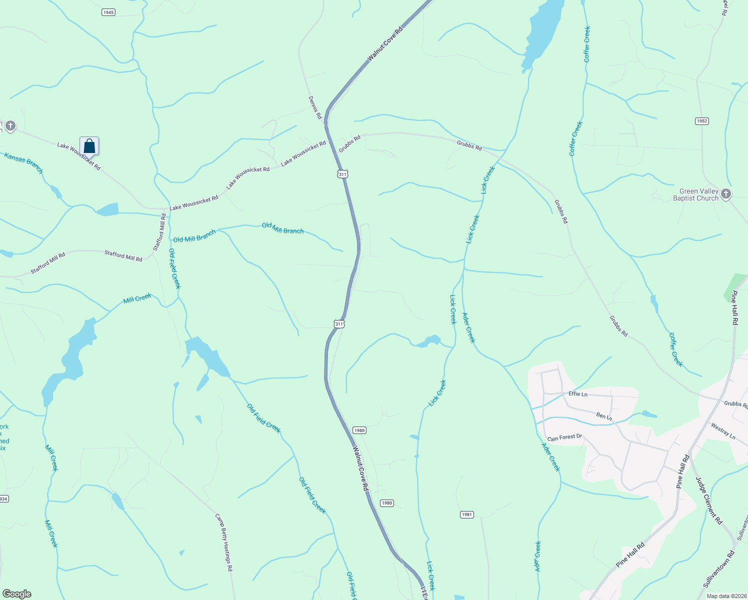map of restaurants, bars, coffee shops, grocery stores, and more near 950 Waggoner Neal Road in Walkertown
