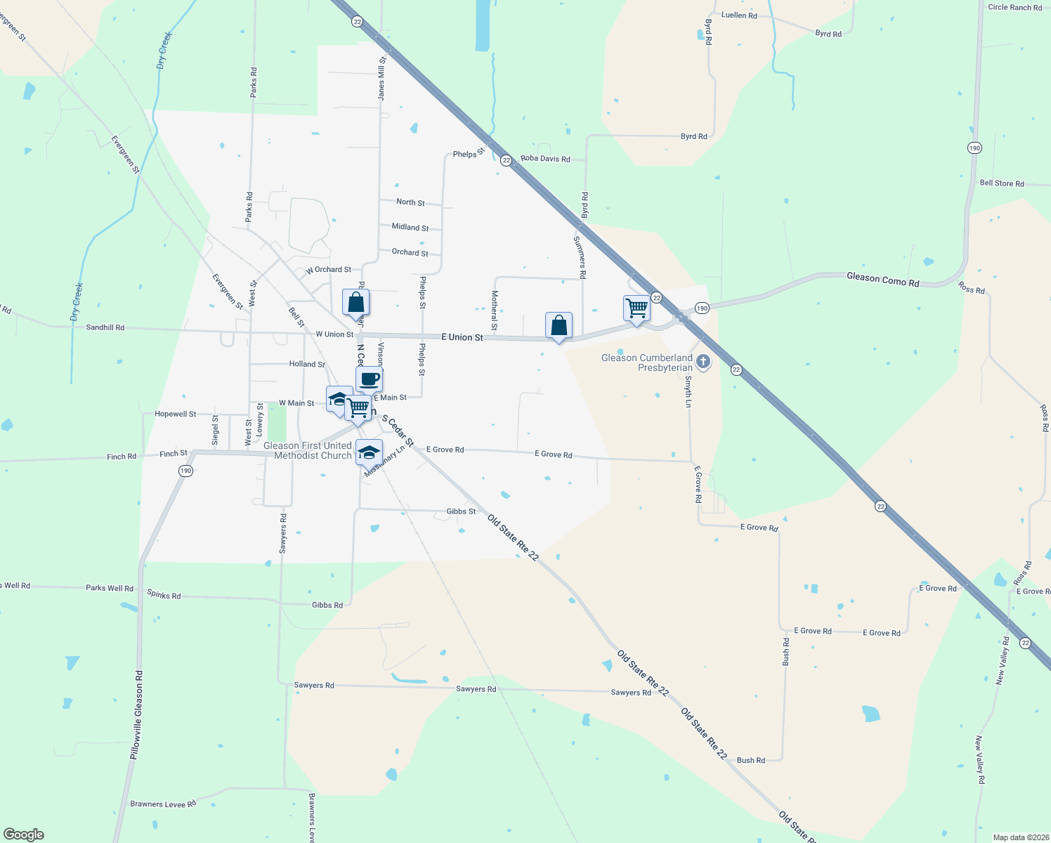 map of restaurants, bars, coffee shops, grocery stores, and more near 108 Erwin St in Gleason