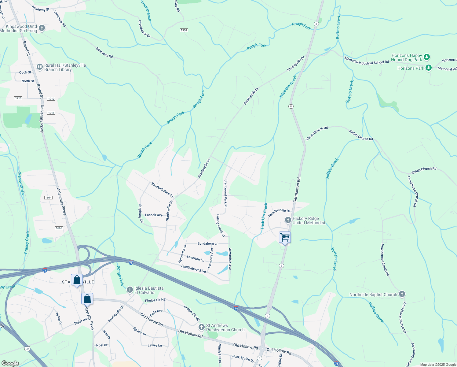 map of restaurants, bars, coffee shops, grocery stores, and more near 6041 Brentwood Park Place in Rural Hall