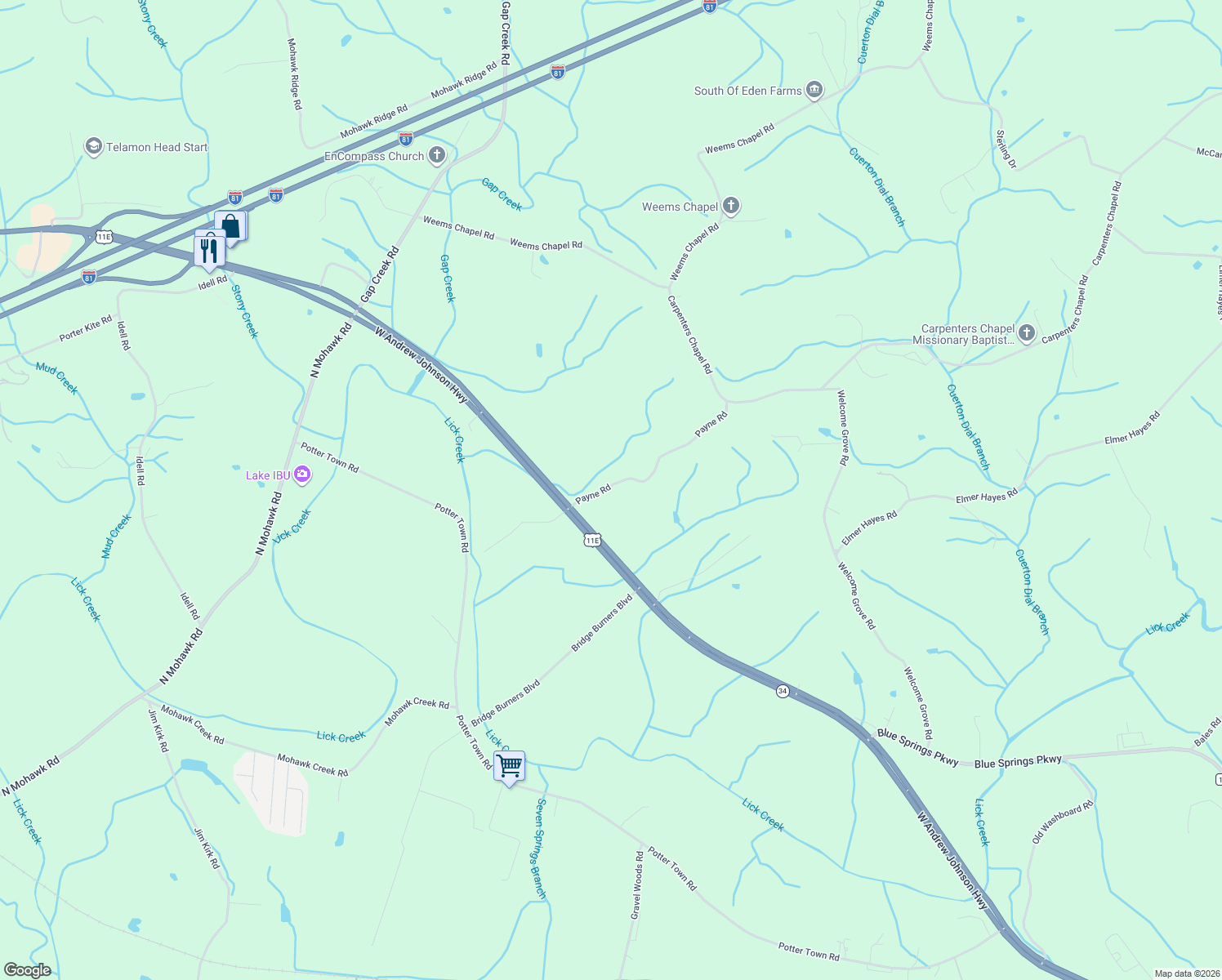 map of restaurants, bars, coffee shops, grocery stores, and more near 101-259 Turner Hill Road in Mosheim