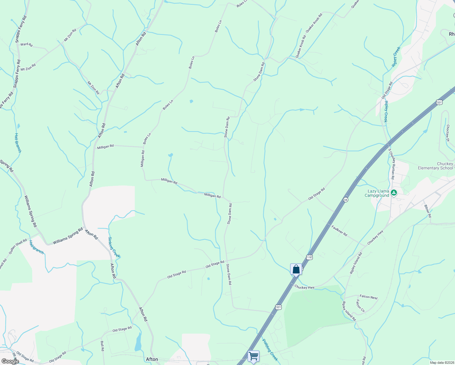 map of restaurants, bars, coffee shops, grocery stores, and more near 1350 Stone Dam Road in Chuckey
