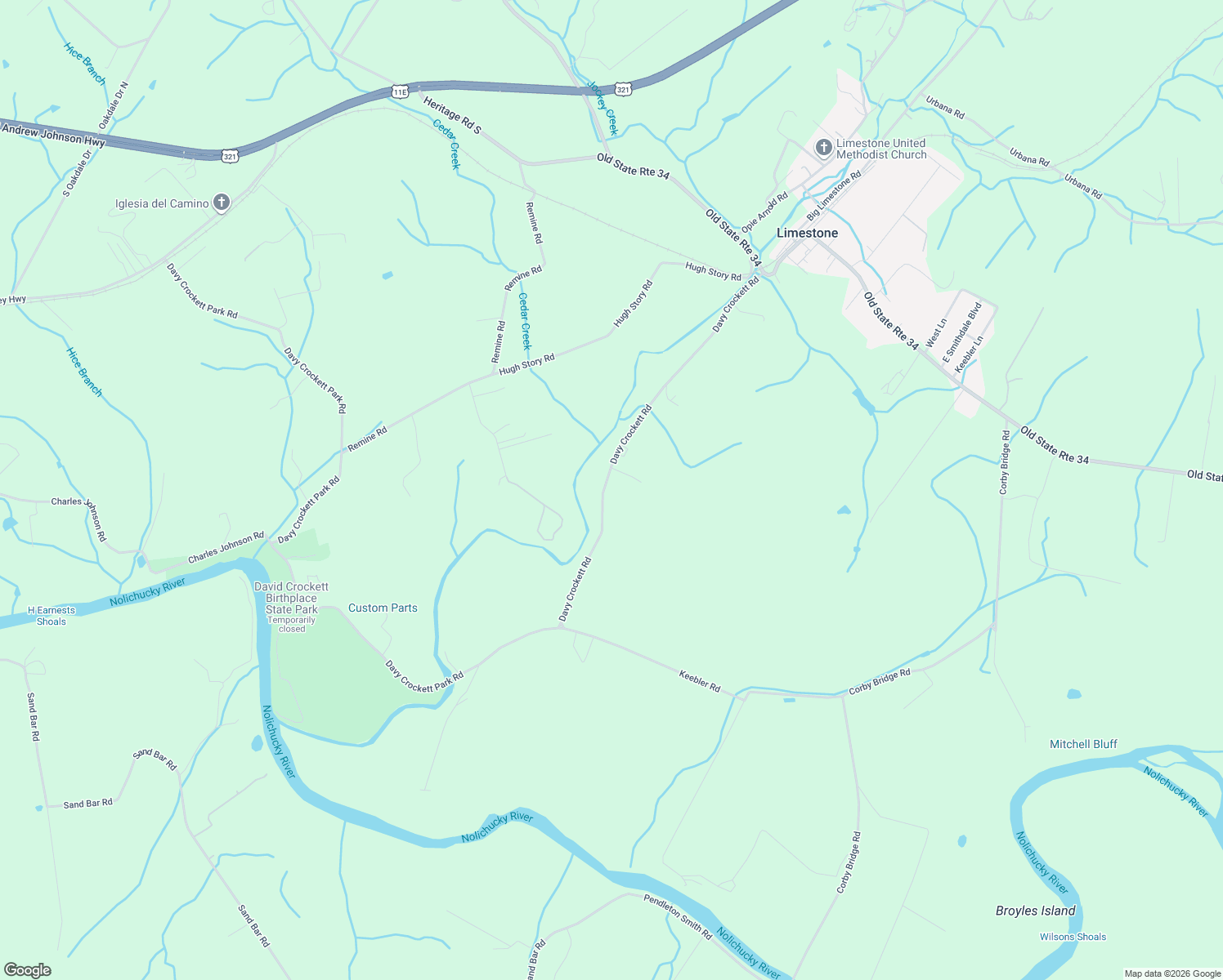 map of restaurants, bars, coffee shops, grocery stores, and more near 296 Davy Crockett Road in Limestone