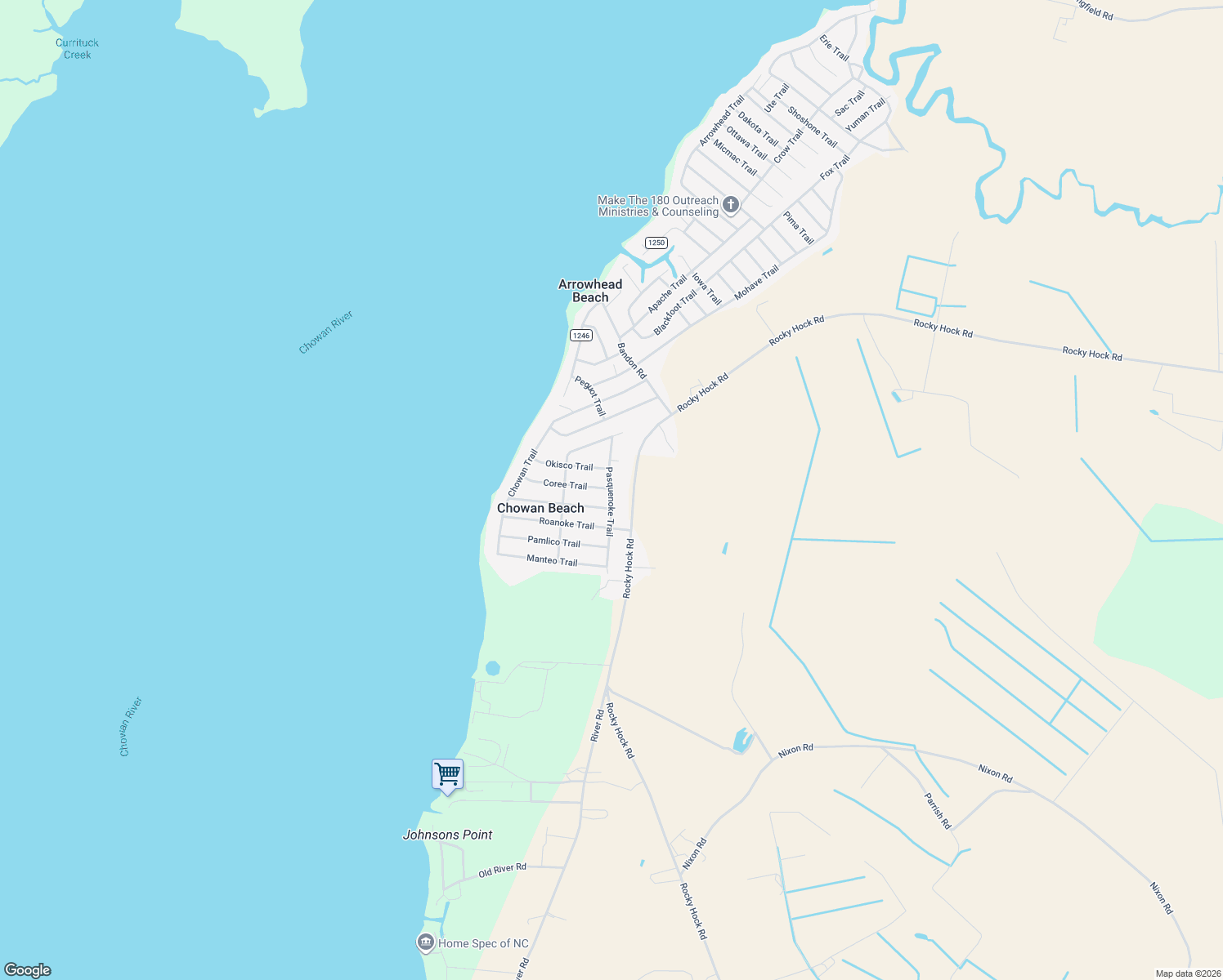 map of restaurants, bars, coffee shops, grocery stores, and more near 209 Pasquenoke Trail in Edenton