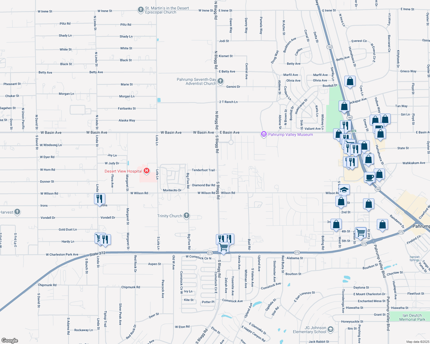 map of restaurants, bars, coffee shops, grocery stores, and more near 31 Tenderfoot Trail in Pahrump