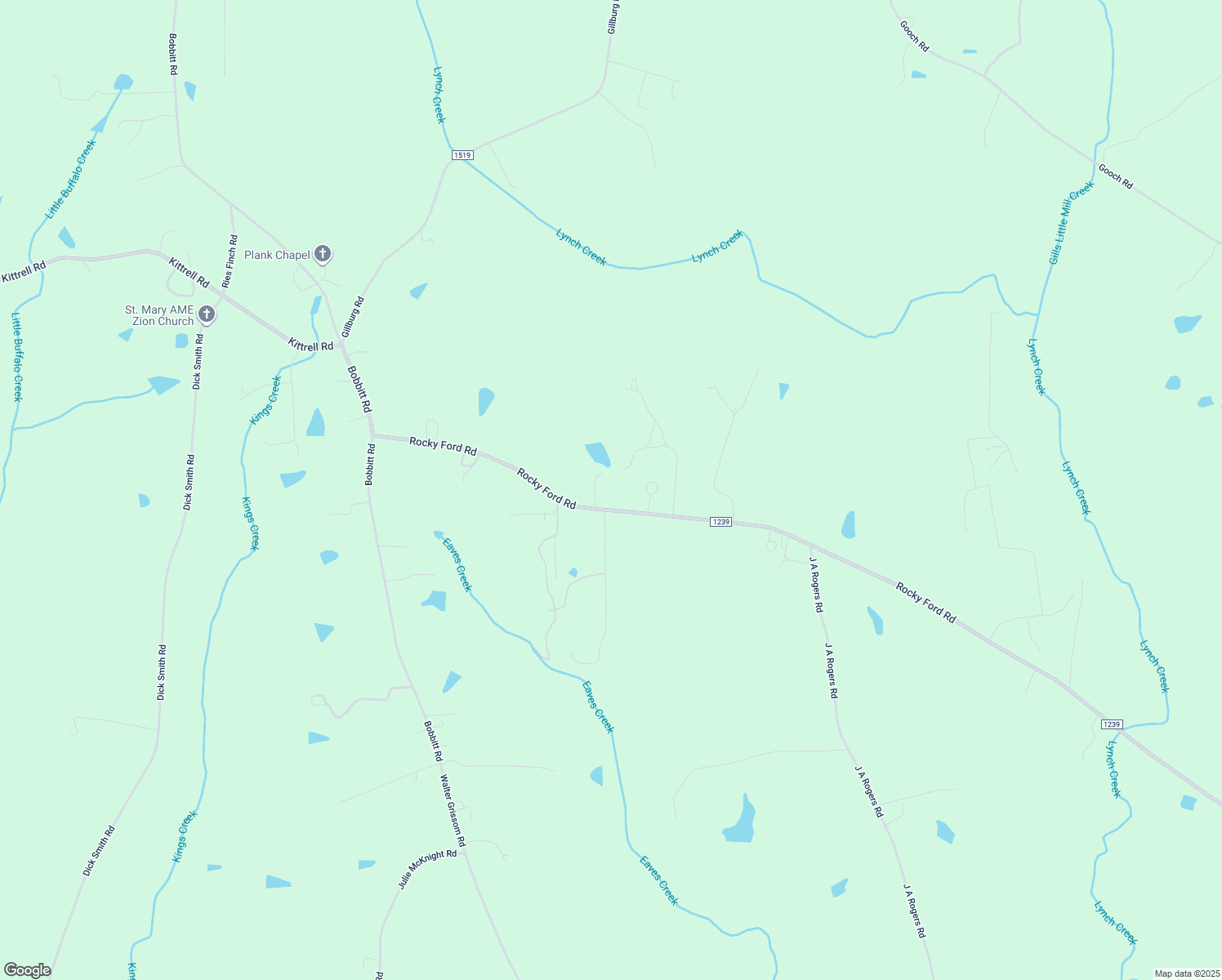 map of restaurants, bars, coffee shops, grocery stores, and more near 2761 Rocky Ford Road in Kittrell