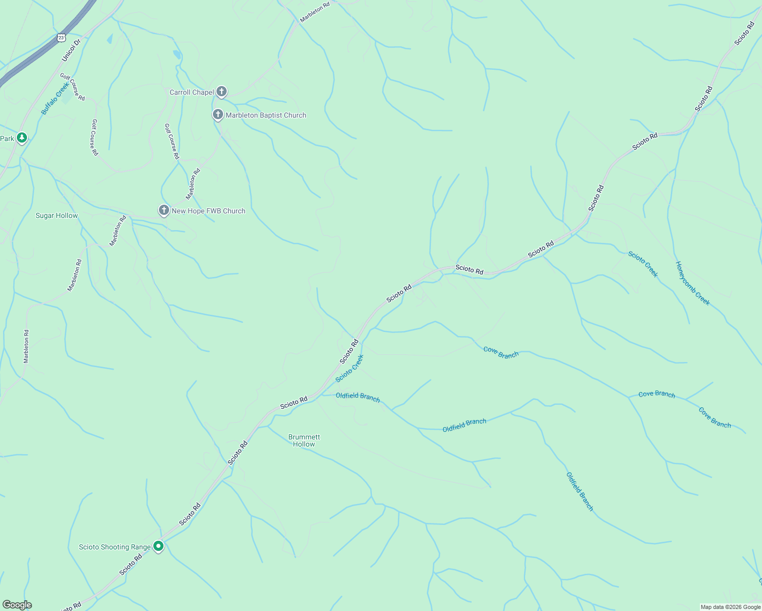 map of restaurants, bars, coffee shops, grocery stores, and more near Scioto Road in Unicoi