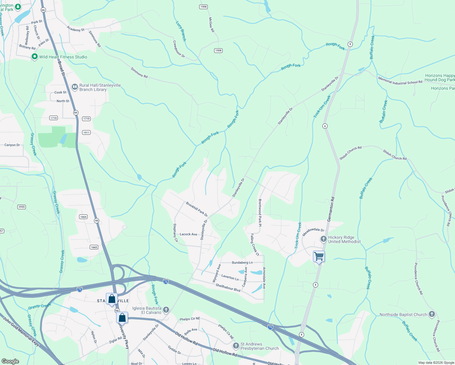 map of restaurants, bars, coffee shops, grocery stores, and more near 6012 Quail Ridge Ct in Rural Hall