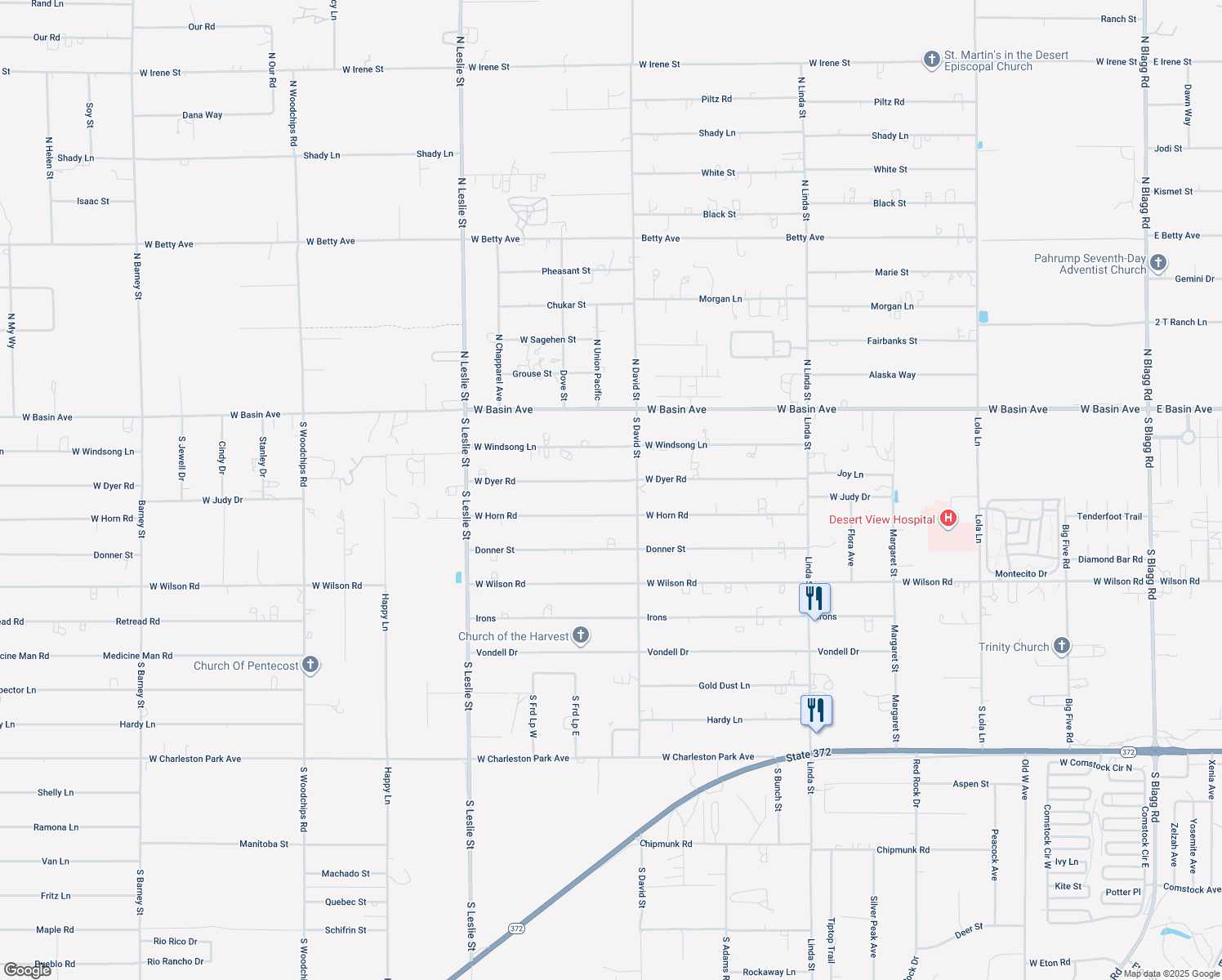 map of restaurants, bars, coffee shops, grocery stores, and more near 1581 West Dyer Road in Pahrump