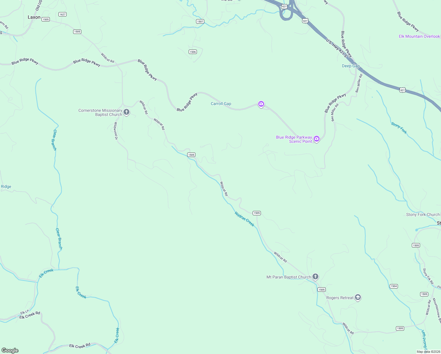 map of restaurants, bars, coffee shops, grocery stores, and more near Wildcat Road in Watauga County