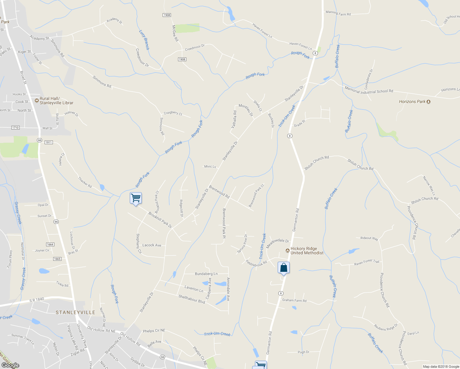 map of restaurants, bars, coffee shops, grocery stores, and more near 6088 Brentwood Park Place in Rural Hall