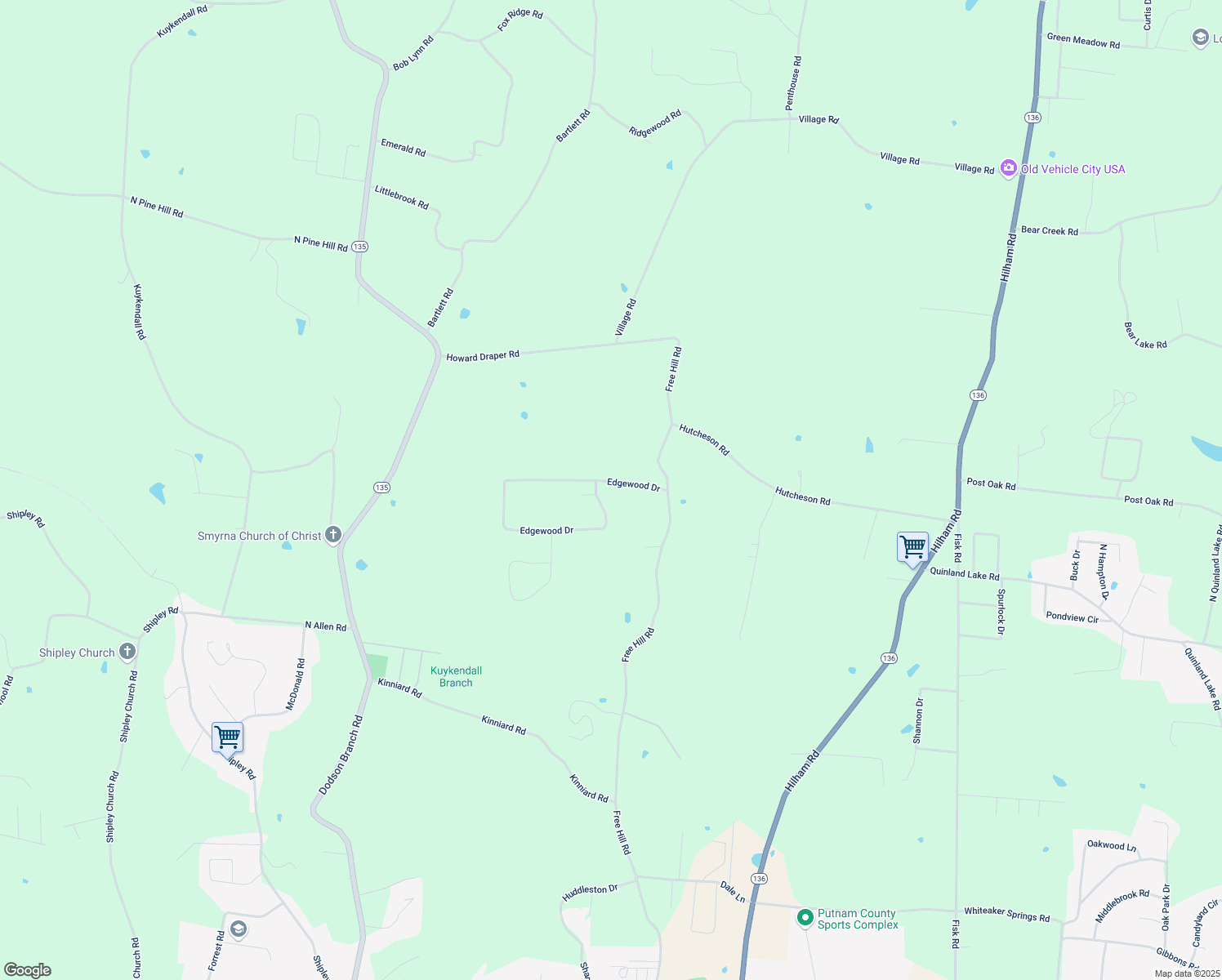map of restaurants, bars, coffee shops, grocery stores, and more near 277 Edgewood Drive in Cookeville