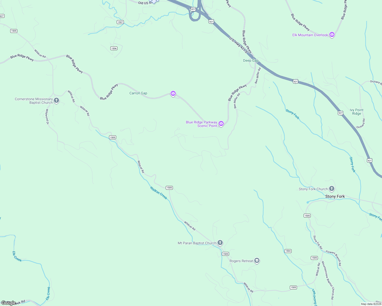 map of restaurants, bars, coffee shops, grocery stores, and more near 1593 Ben Miller Road in Deep Gap