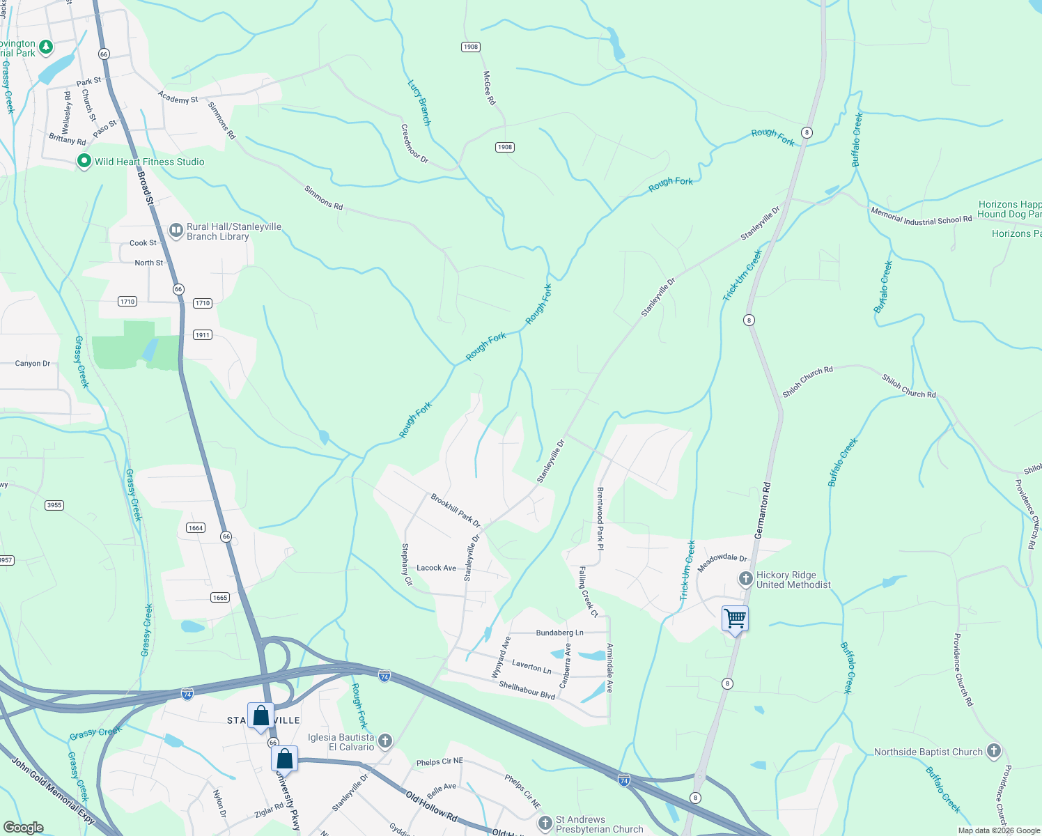 map of restaurants, bars, coffee shops, grocery stores, and more near 1152 Ridgecliff Dr in Rural Hall
