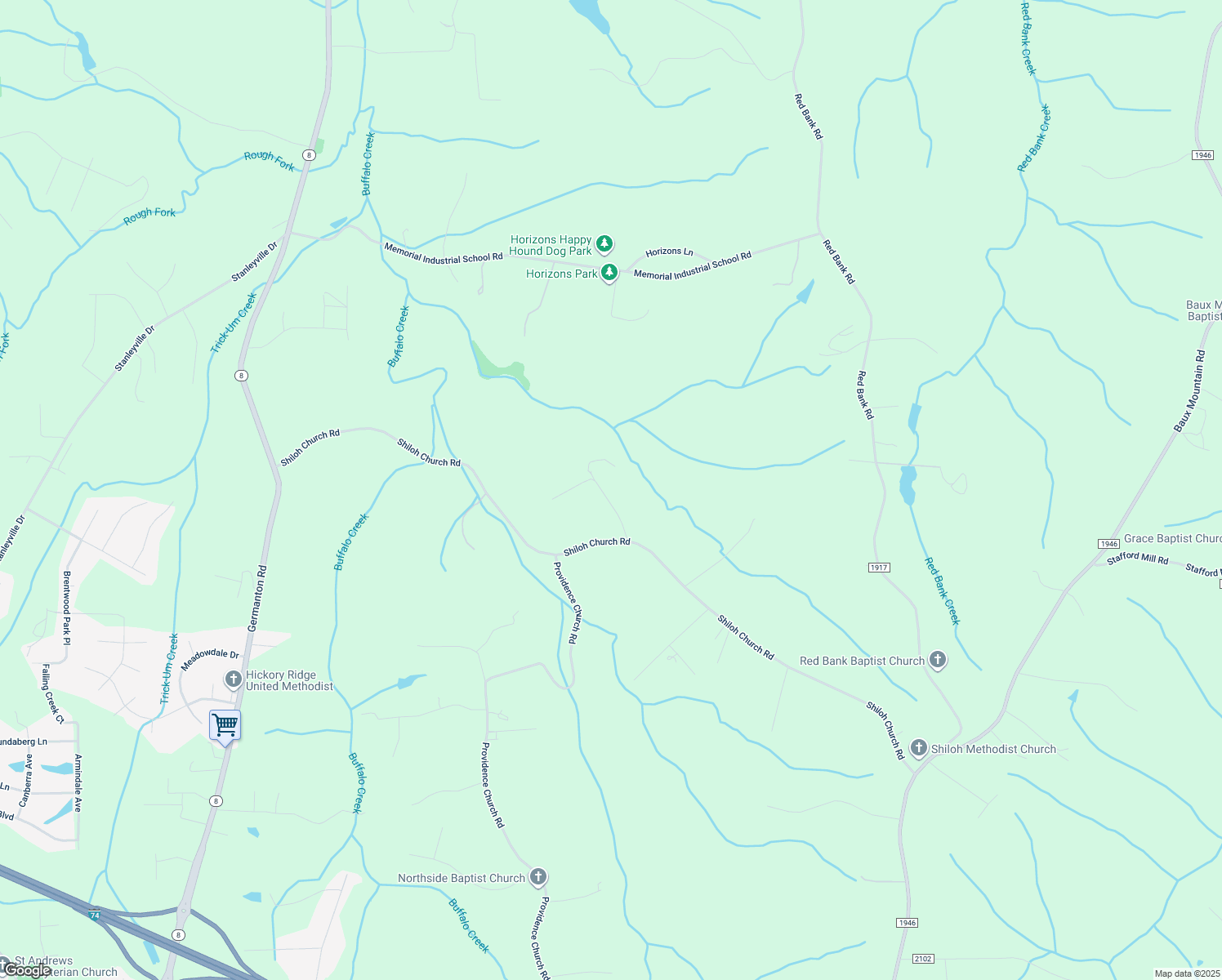 map of restaurants, bars, coffee shops, grocery stores, and more near 6140 Narrow Way Lane in Winston-Salem