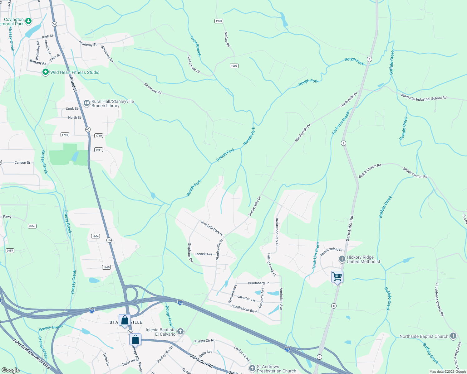 map of restaurants, bars, coffee shops, grocery stores, and more near 1161 Ridgecliff Drive in Rural Hall
