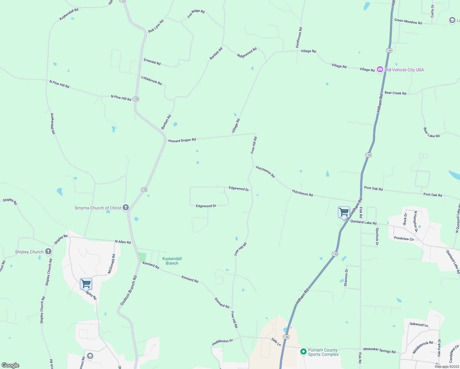 map of restaurants, bars, coffee shops, grocery stores, and more near 277 Edgewood Dr in Cookeville