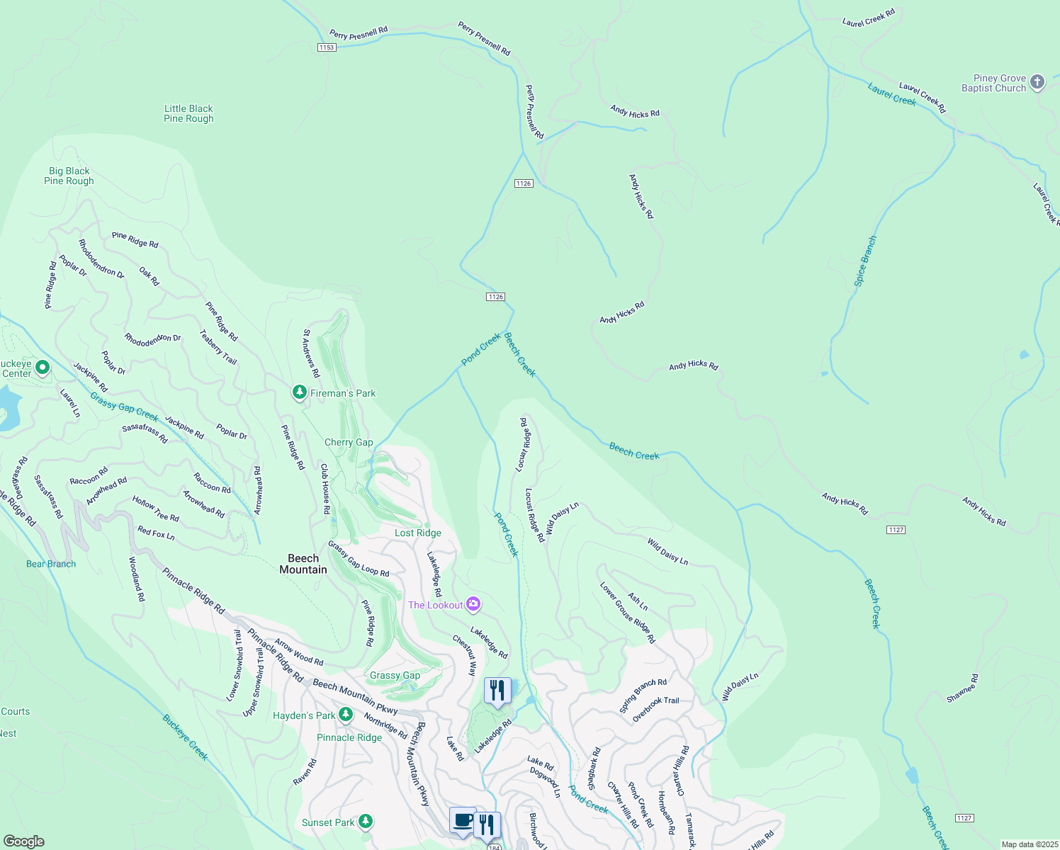 map of restaurants, bars, coffee shops, grocery stores, and more near 343 Locust Ridge Road in Beech Mountain