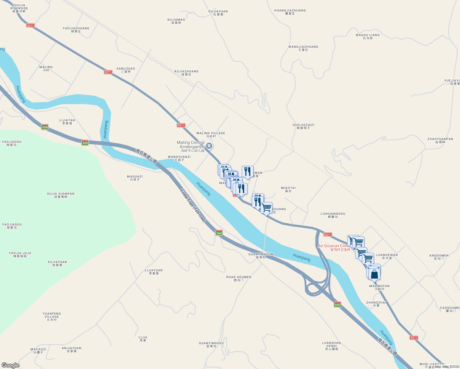 map of restaurants, bars, coffee shops, grocery stores, and more near in Qingyang