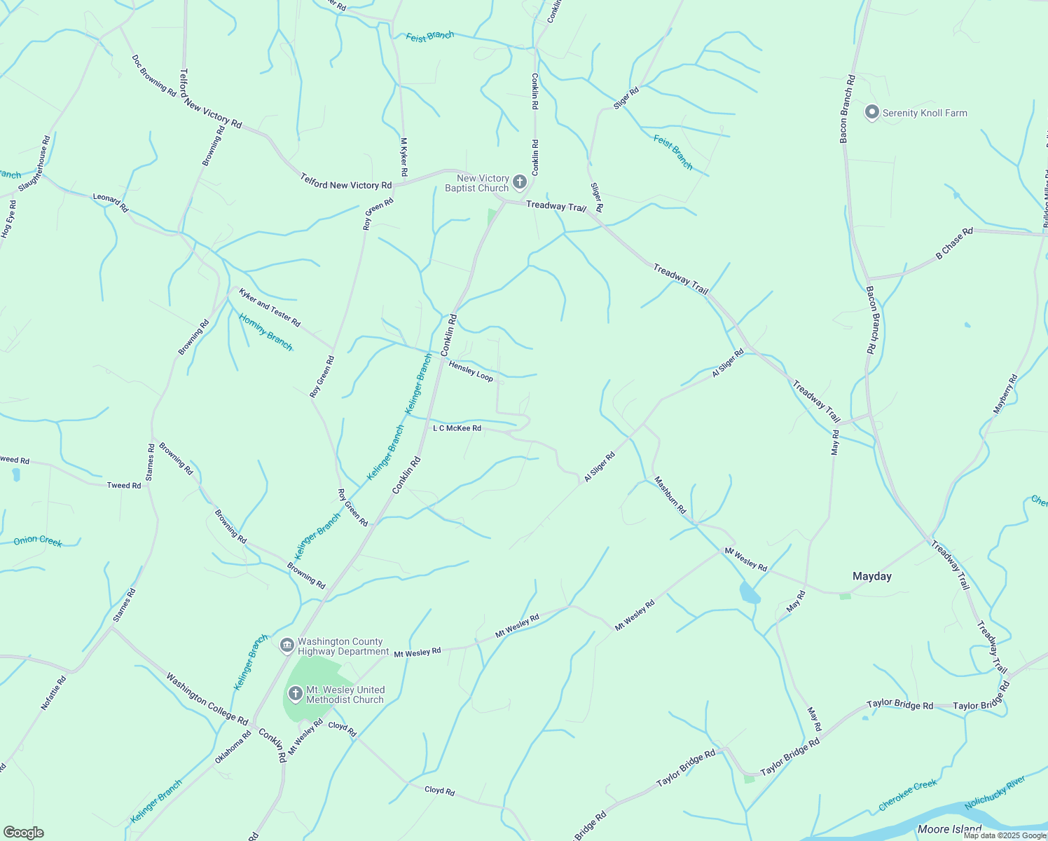 map of restaurants, bars, coffee shops, grocery stores, and more near 195 Hensley Loop in Jonesborough