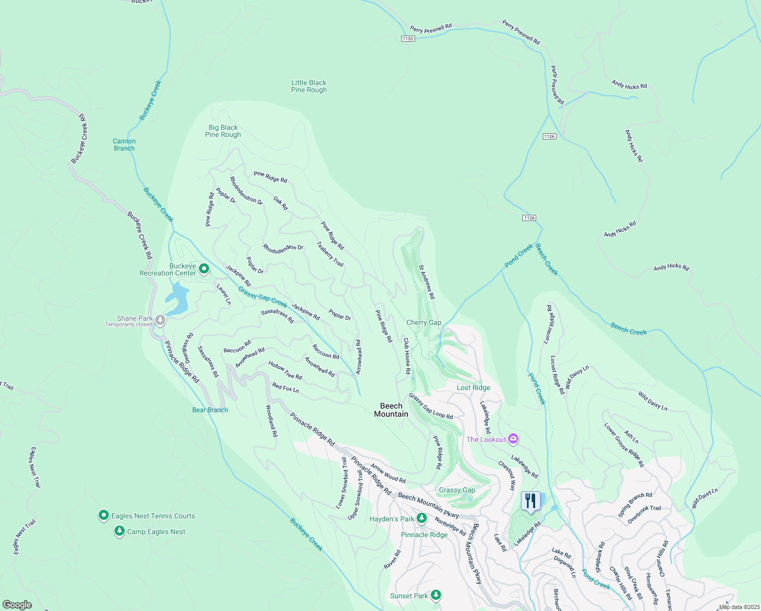 map of restaurants, bars, coffee shops, grocery stores, and more near 139 Club House Road in Beech Mountain