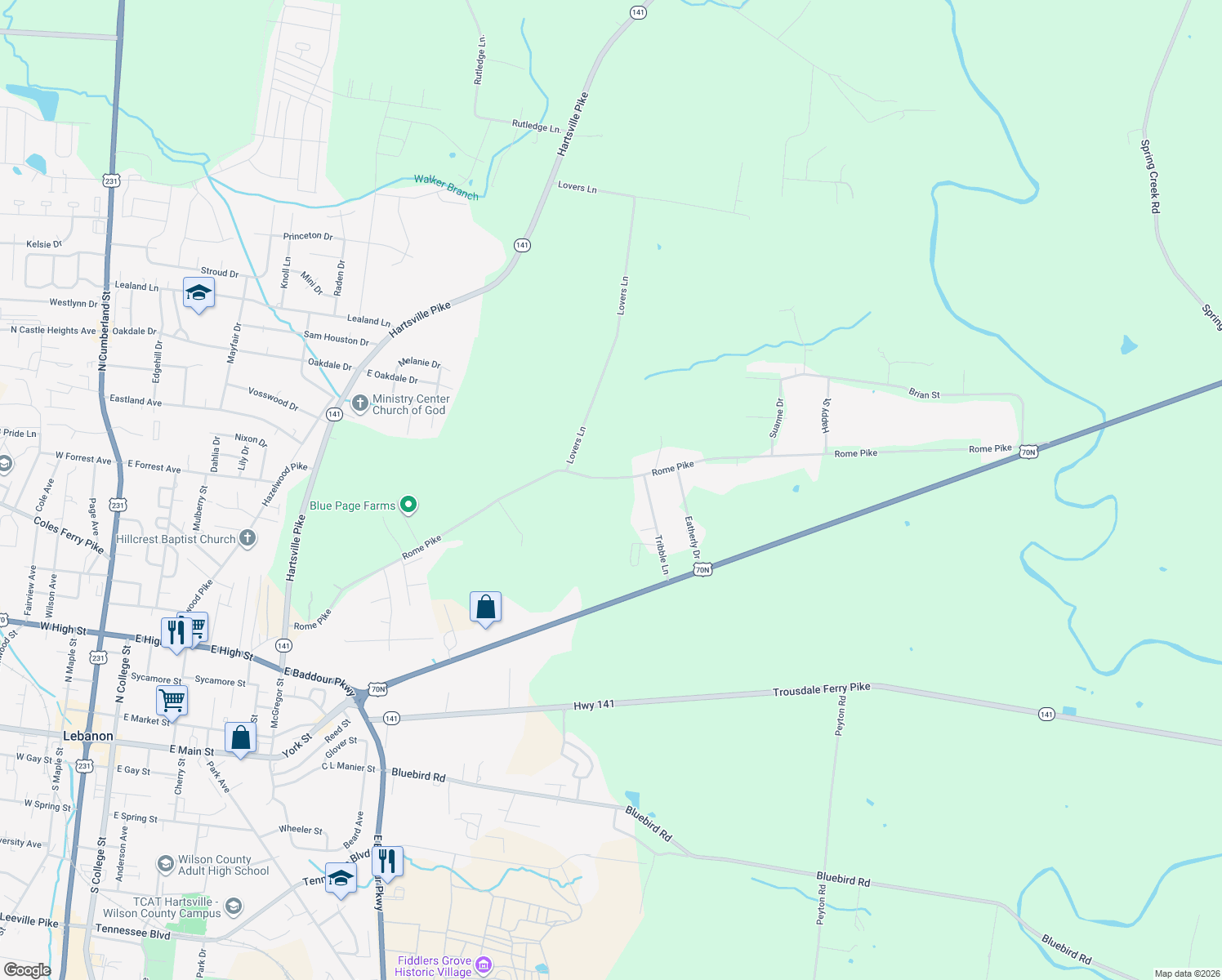 map of restaurants, bars, coffee shops, grocery stores, and more near 811 Rome Pike in Lebanon