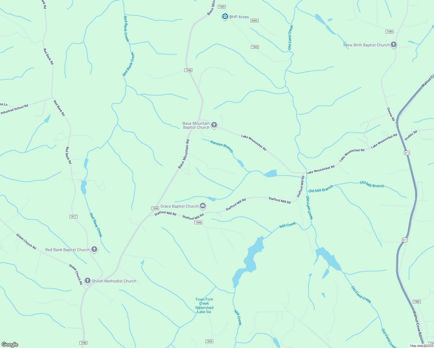 map of restaurants, bars, coffee shops, grocery stores, and more near 7545 Baux Mountain Road in Germanton