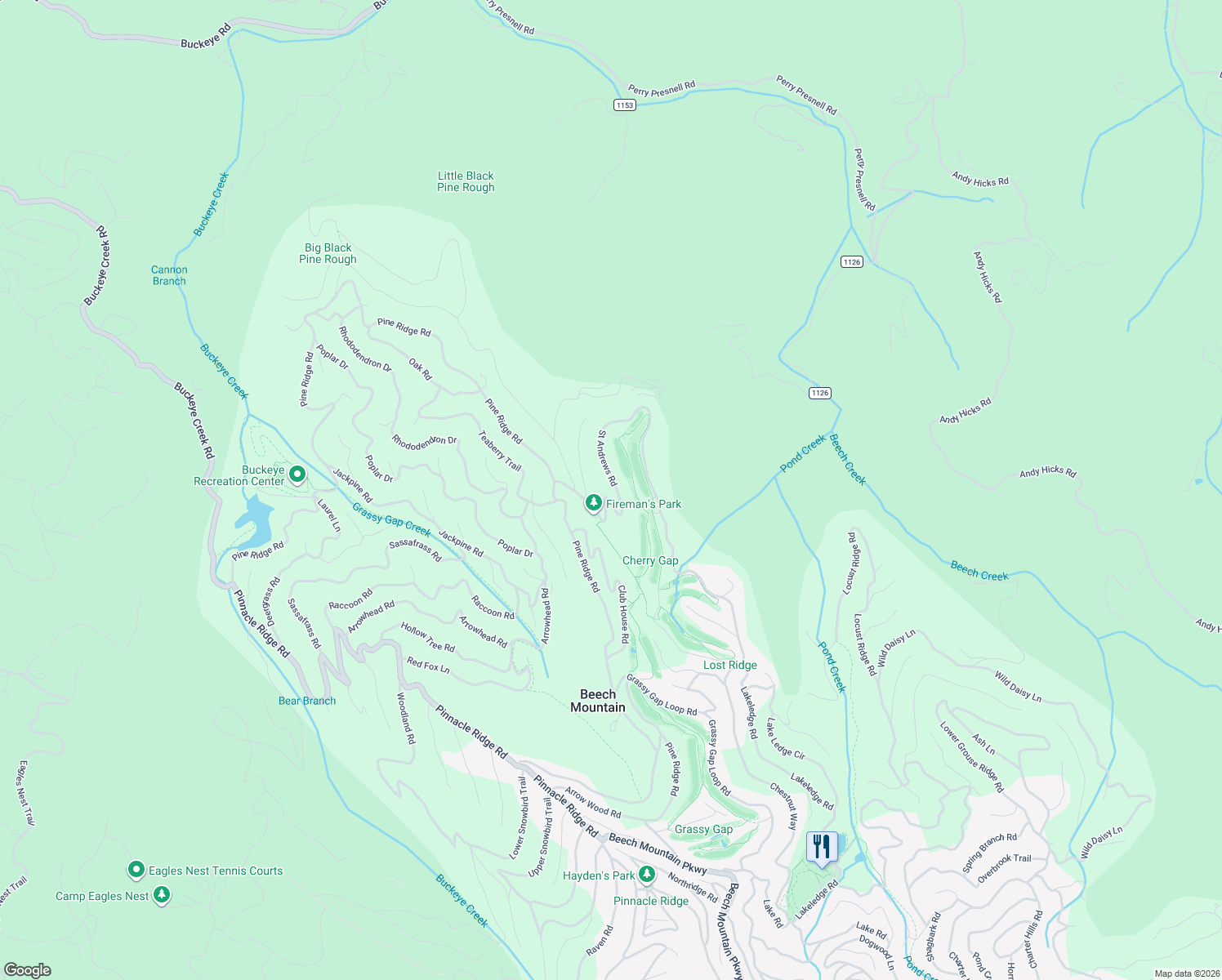 map of restaurants, bars, coffee shops, grocery stores, and more near 493 Saint Andrews Road in Beech Mountain
