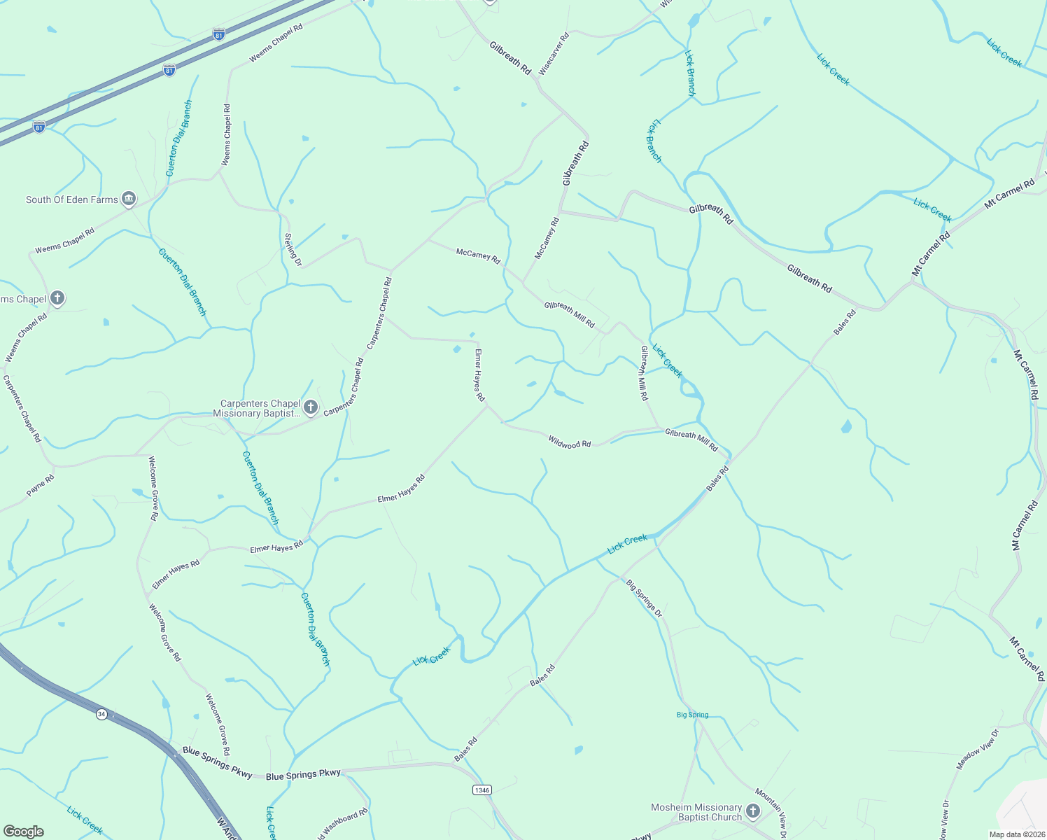 map of restaurants, bars, coffee shops, grocery stores, and more near 520 Wildwood Rd in Mosheim