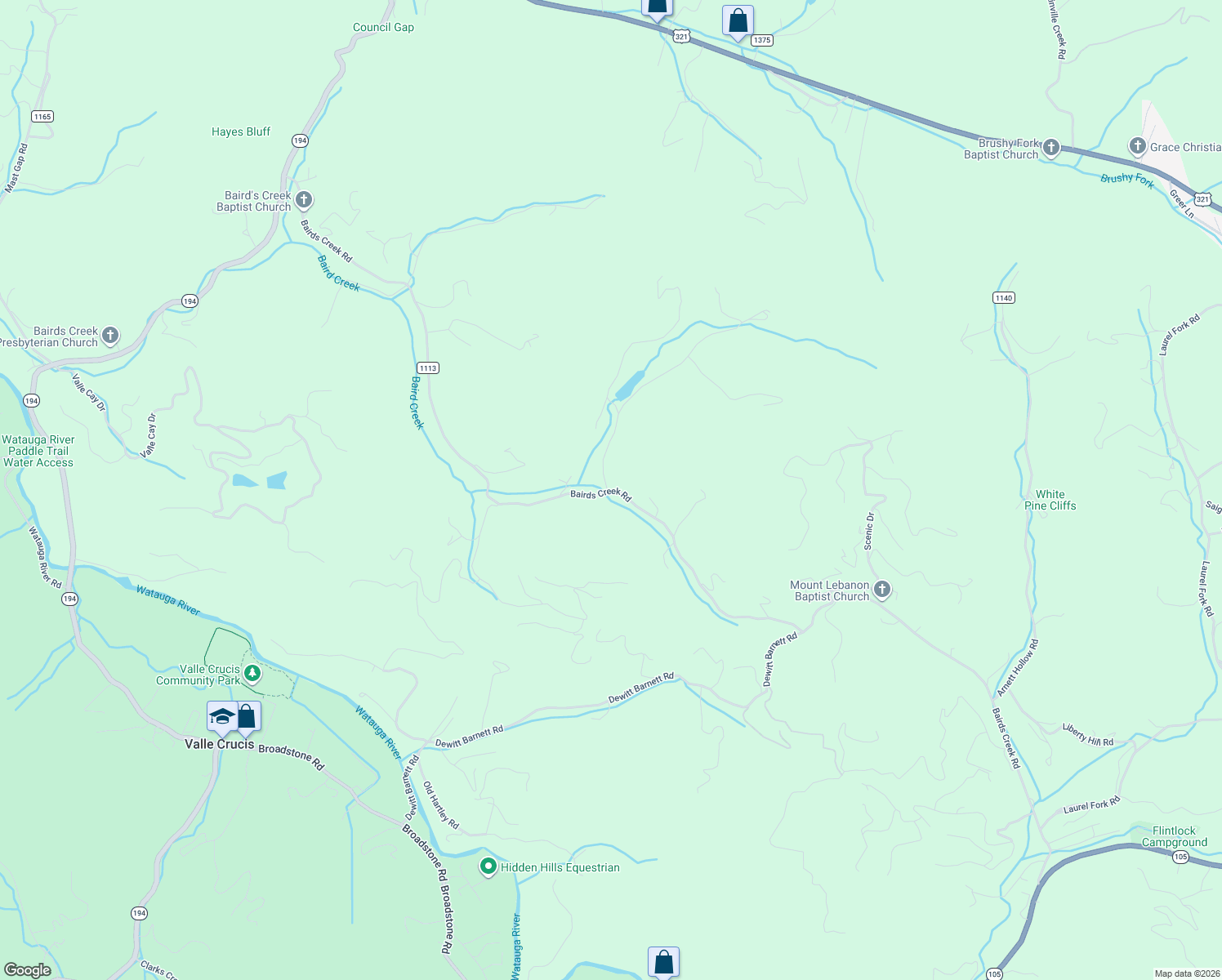 map of restaurants, bars, coffee shops, grocery stores, and more near 100 Rubin Walker Road in Vilas