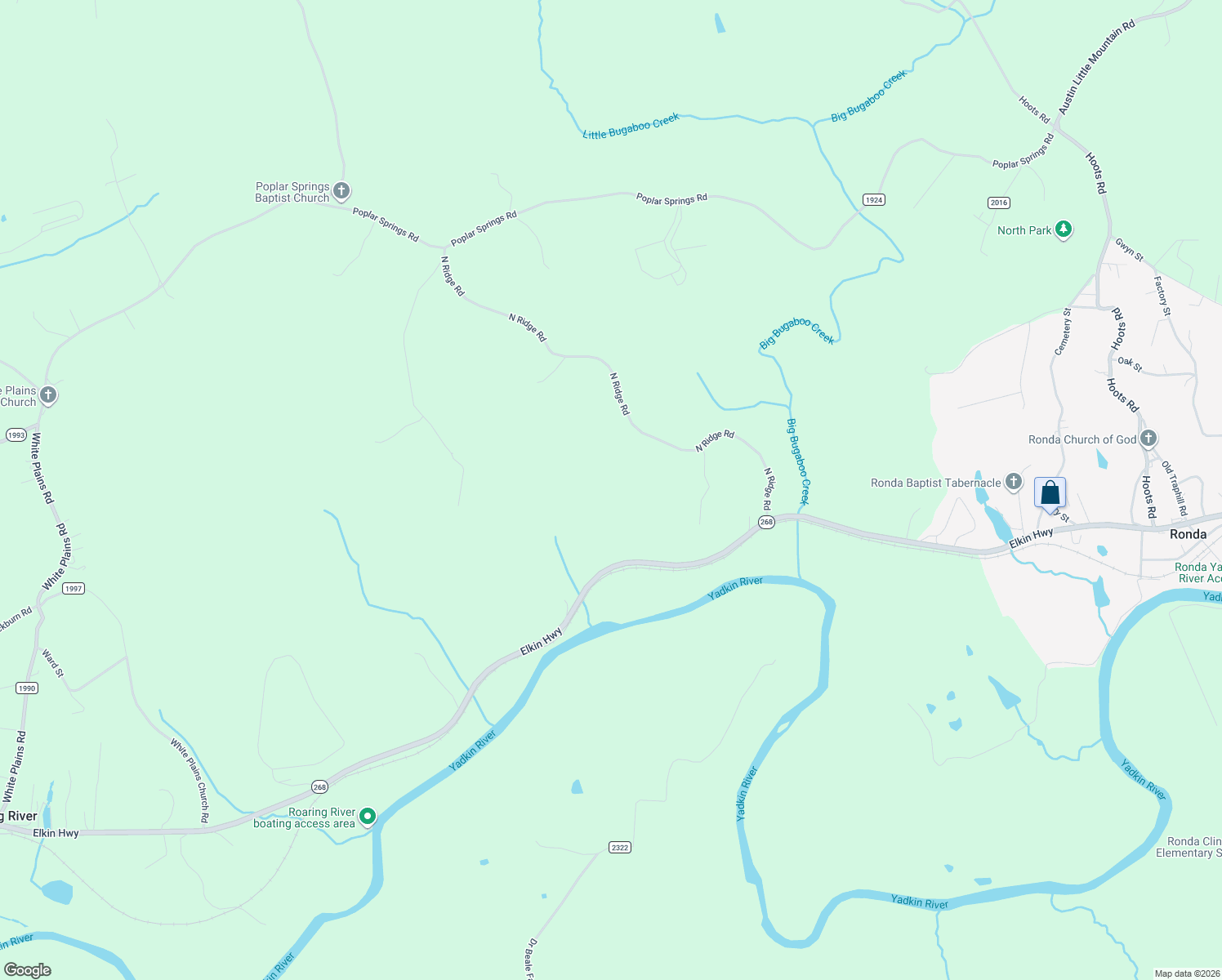 map of restaurants, bars, coffee shops, grocery stores, and more near 681 North Ridge Road in Roaring River