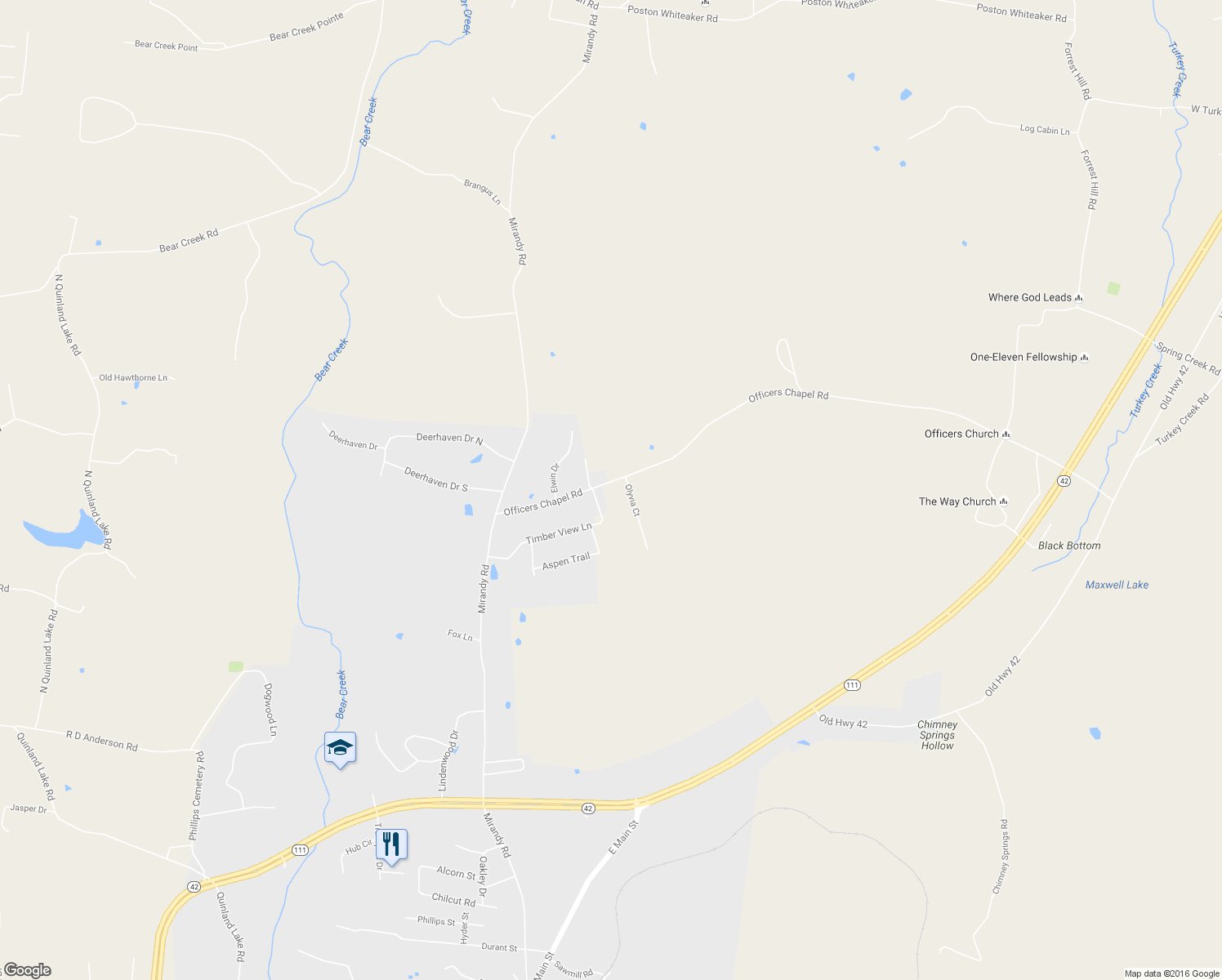 map of restaurants, bars, coffee shops, grocery stores, and more near 3485 Officers Chapel Rd in Cookeville