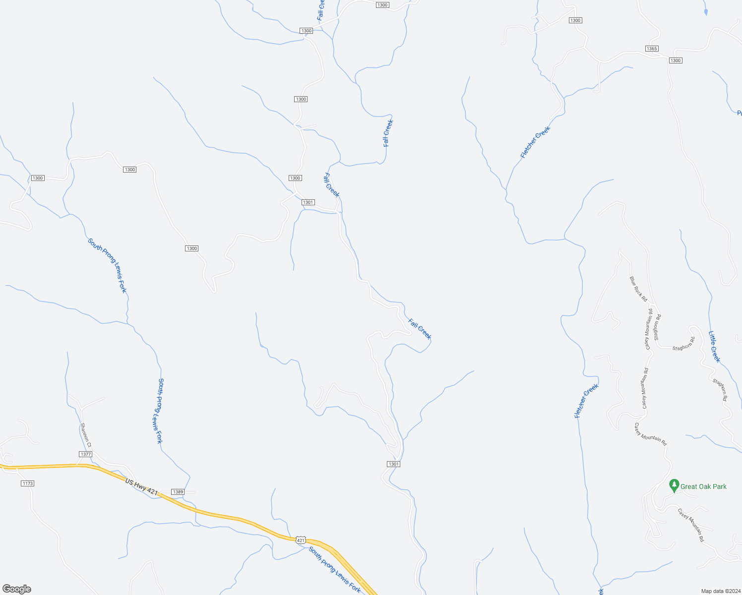 map of restaurants, bars, coffee shops, grocery stores, and more near Fall Creek Road in Wilkes County