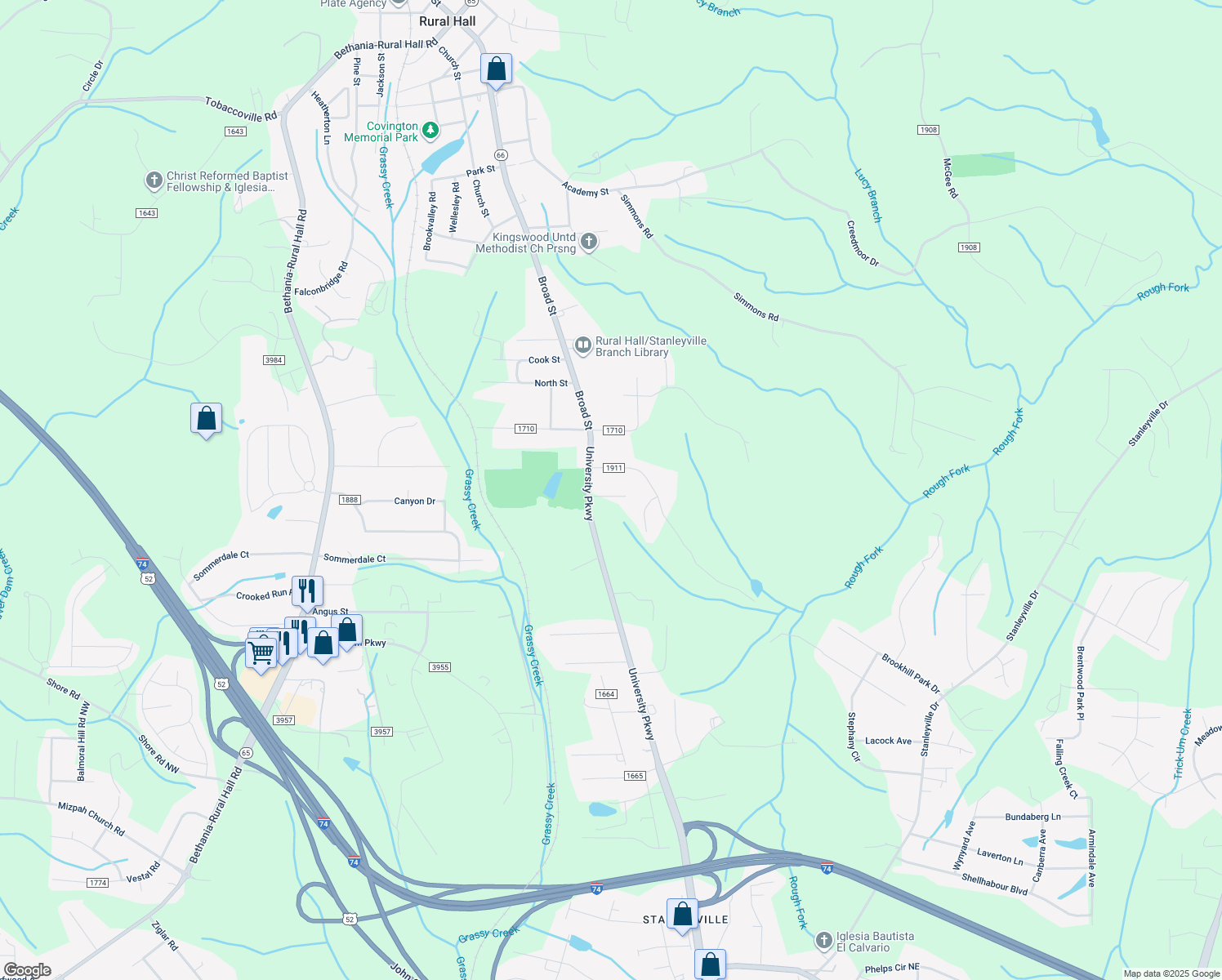 map of restaurants, bars, coffee shops, grocery stores, and more near 113 Wallasey Rd in Rural Hall