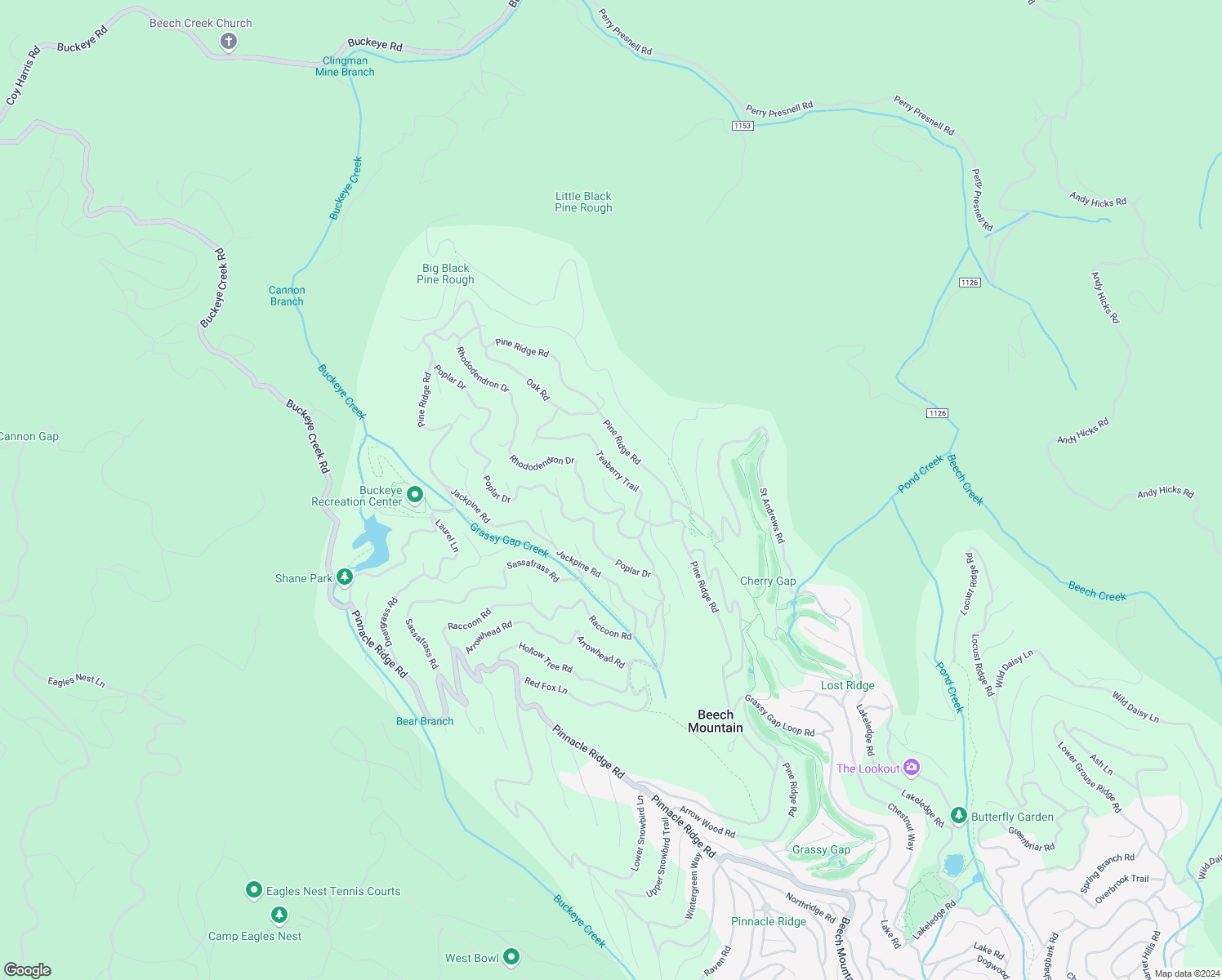 map of restaurants, bars, coffee shops, grocery stores, and more near 106 Bobcat Lane in Beech Mountain