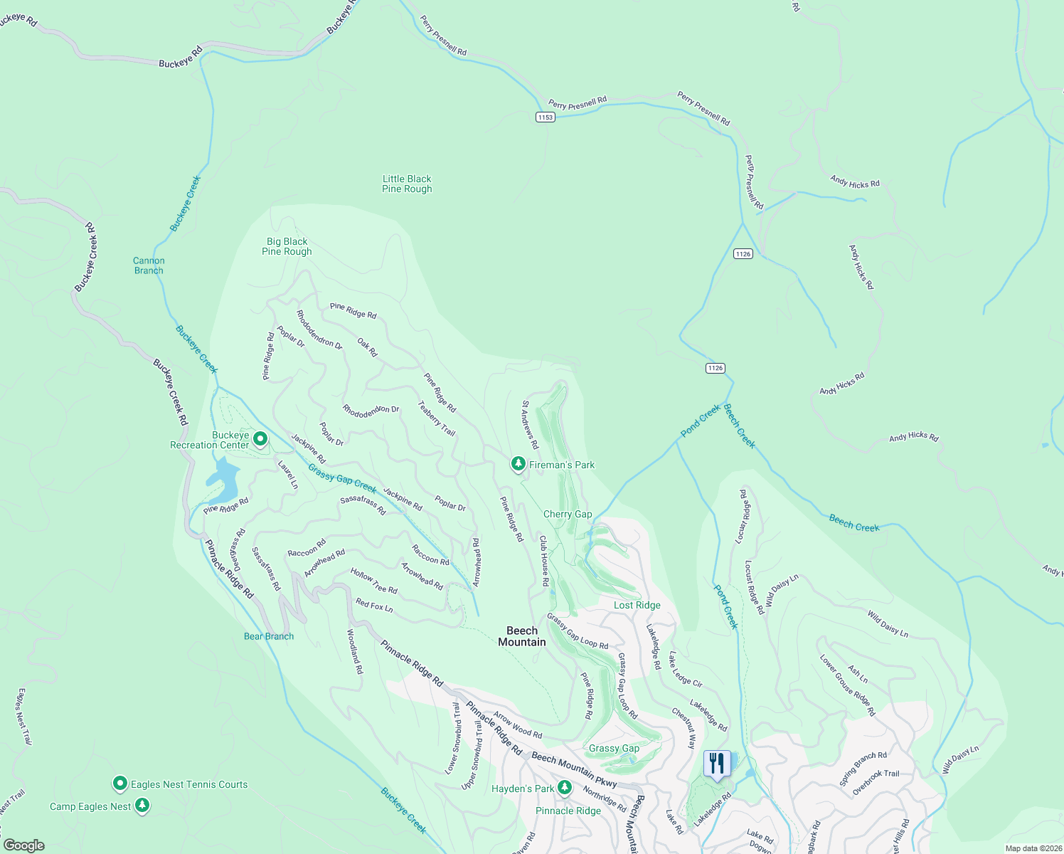 map of restaurants, bars, coffee shops, grocery stores, and more near 493 Saint Andrews Road in Beech Mountain