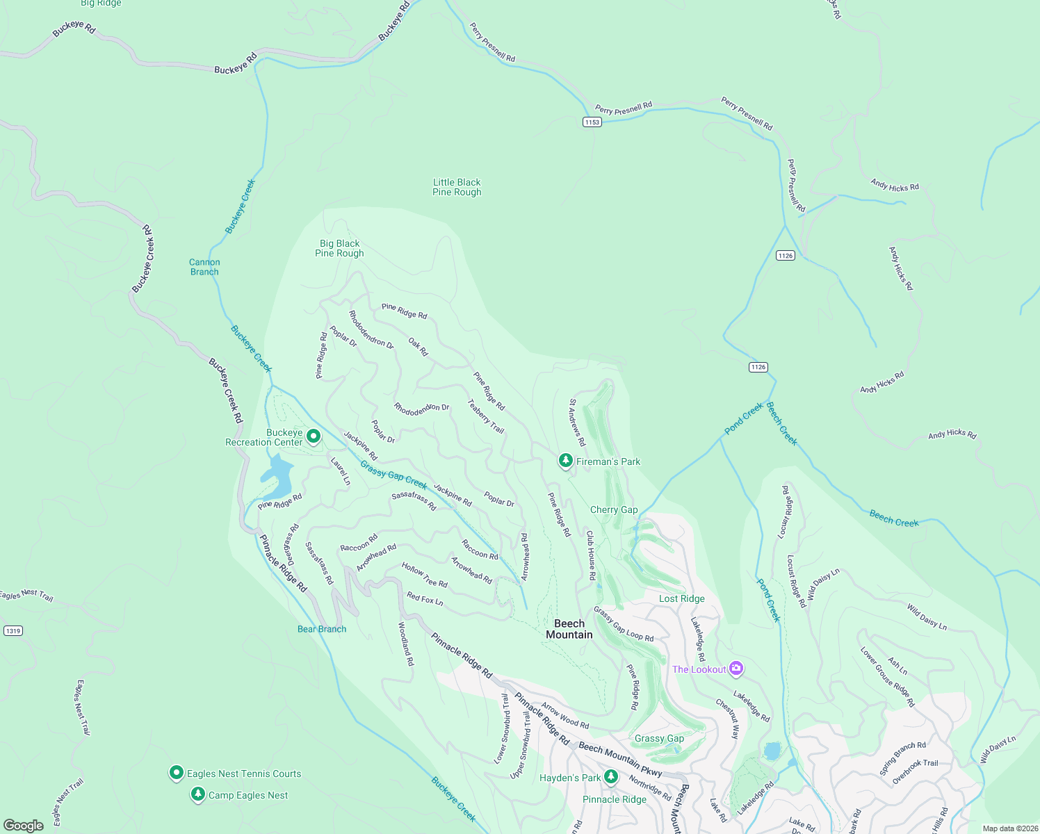 map of restaurants, bars, coffee shops, grocery stores, and more near 714 Pine Ridge Road in Beech Mountain