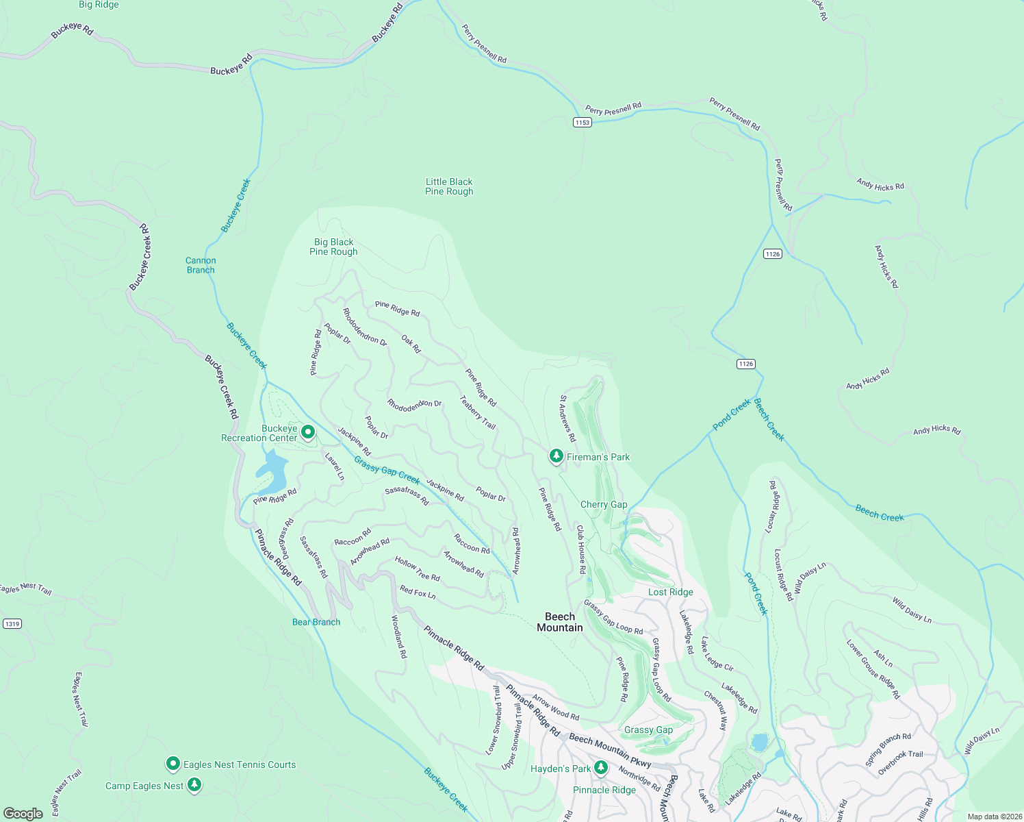 map of restaurants, bars, coffee shops, grocery stores, and more near 714 Pine Ridge Road in Beech Mountain
