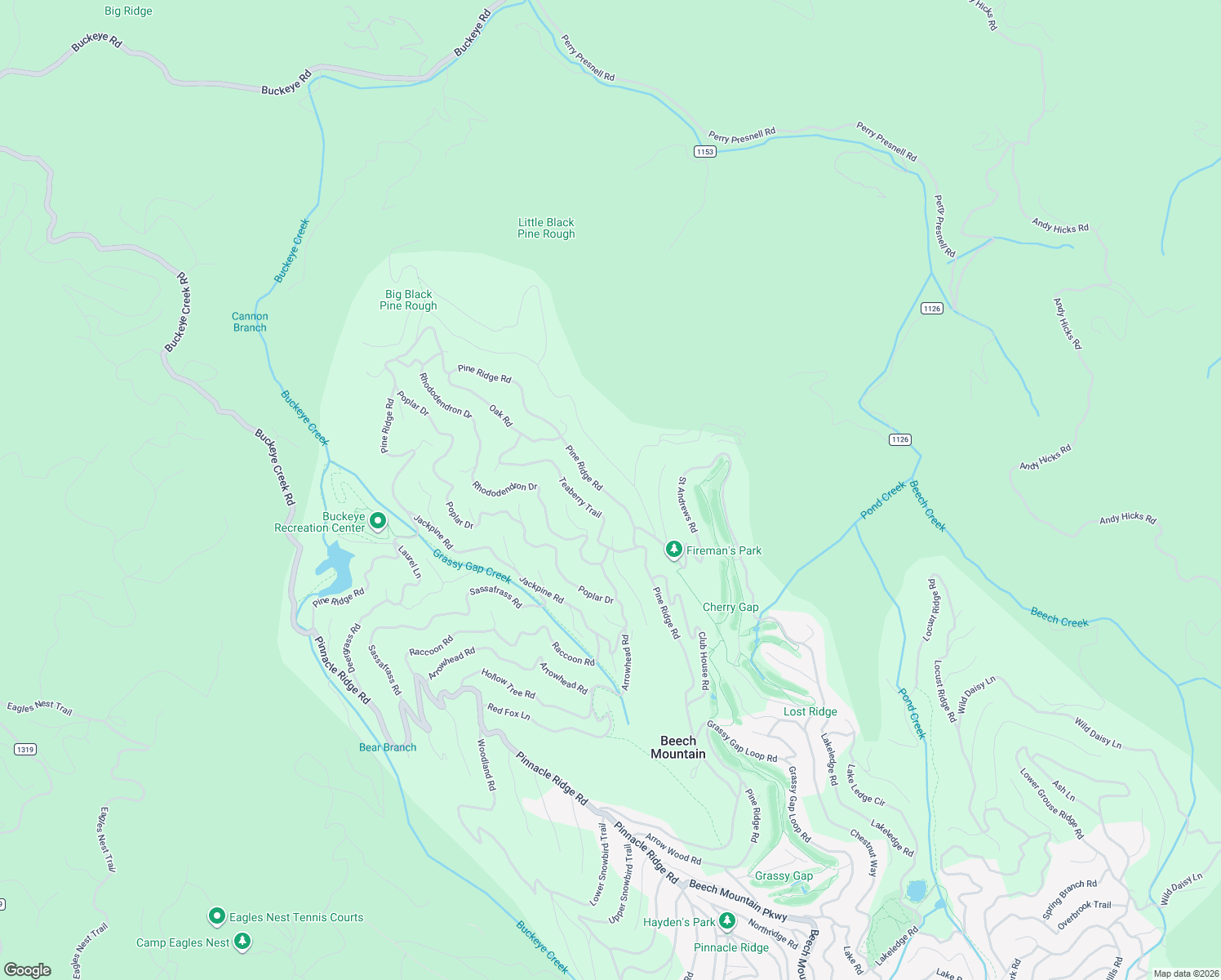 map of restaurants, bars, coffee shops, grocery stores, and more near 714 Pine Ridge Road in Beech Mountain