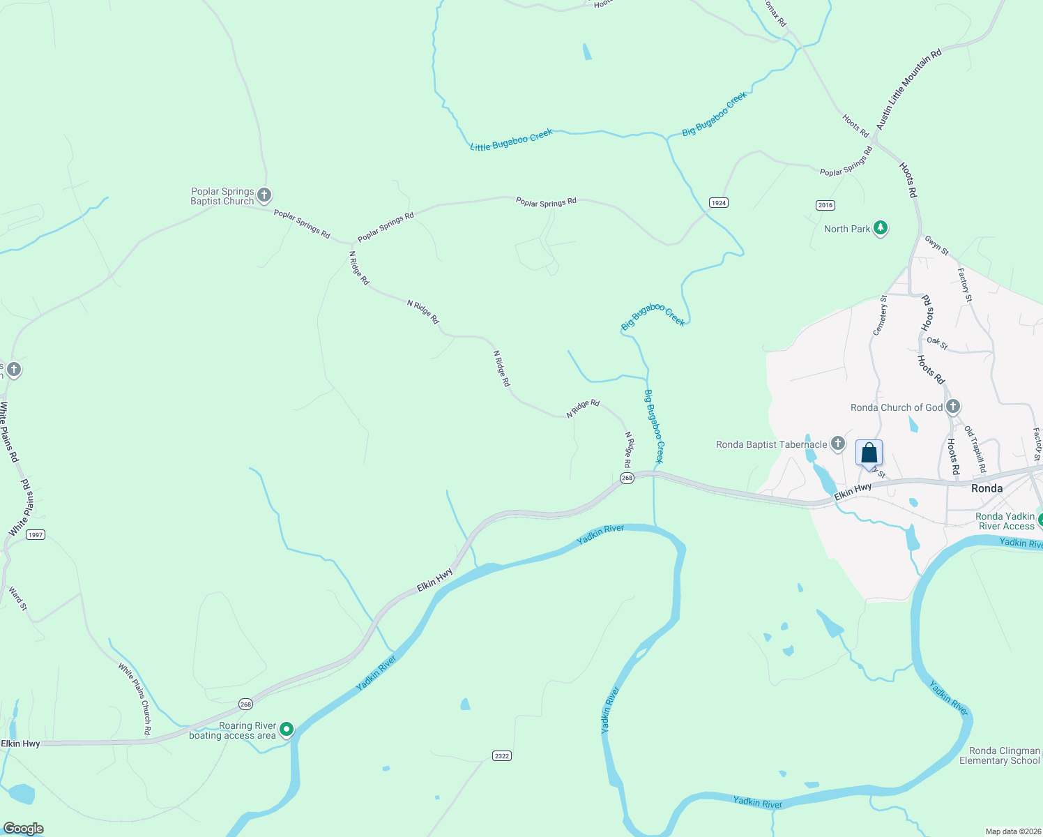 map of restaurants, bars, coffee shops, grocery stores, and more near 681 North Ridge Road in Roaring River
