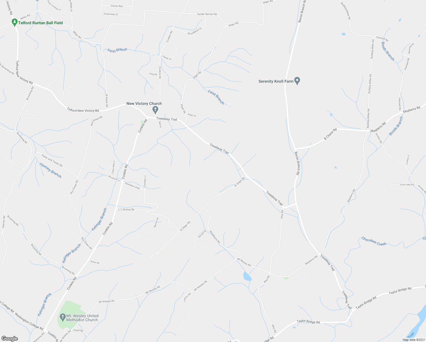 map of restaurants, bars, coffee shops, grocery stores, and more near 612 Treadway Trail in Telford