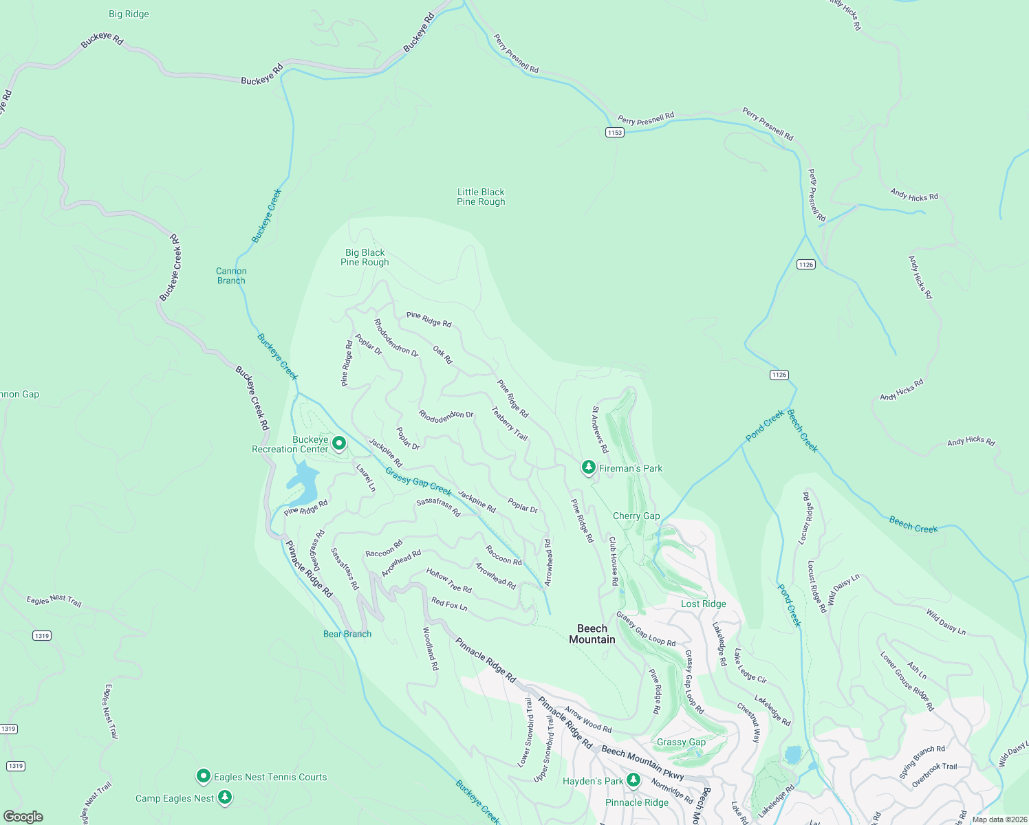 map of restaurants, bars, coffee shops, grocery stores, and more near 723 Pine Ridge Road in Beech Mountain